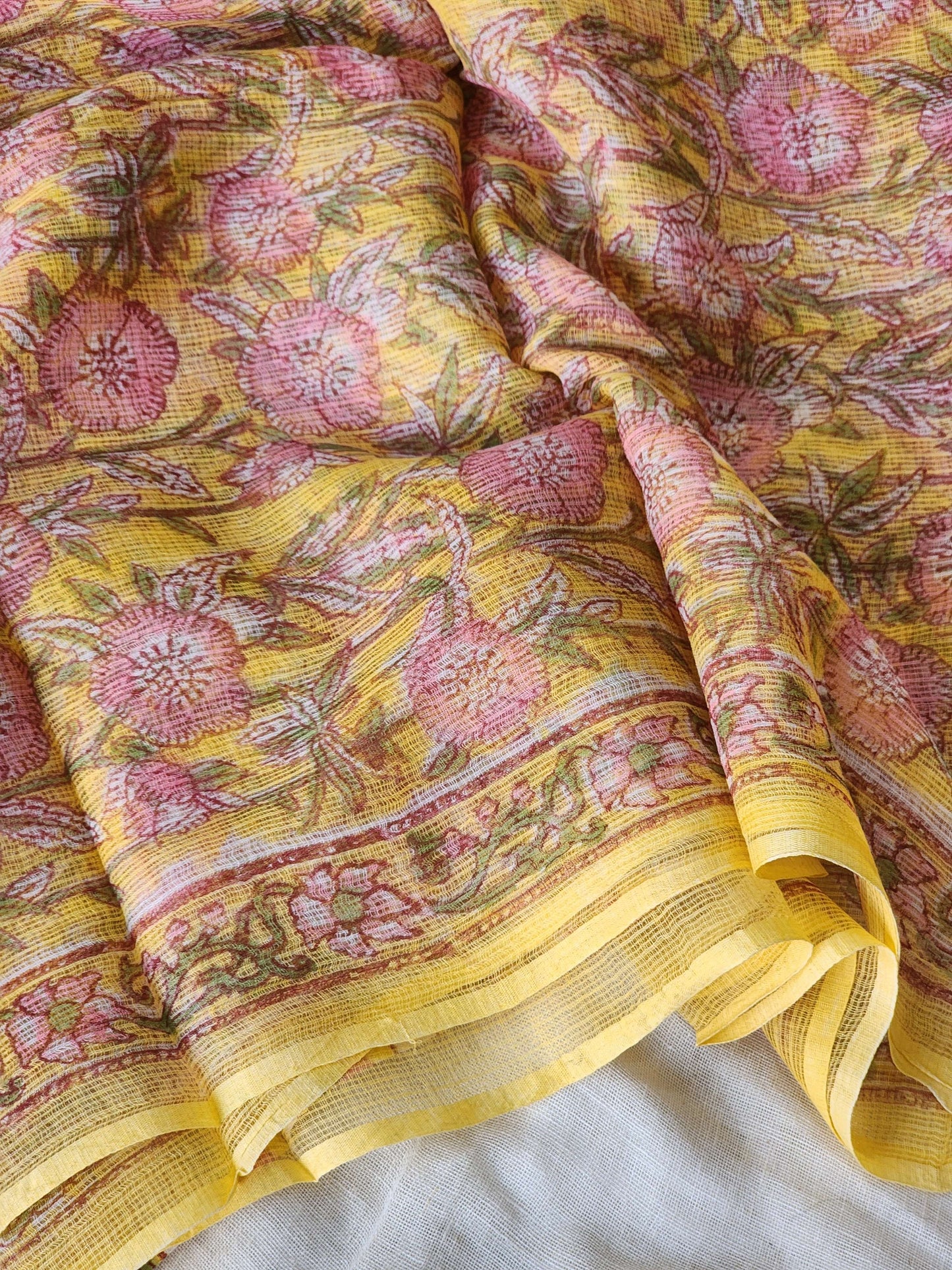Yellow handblock kota saree