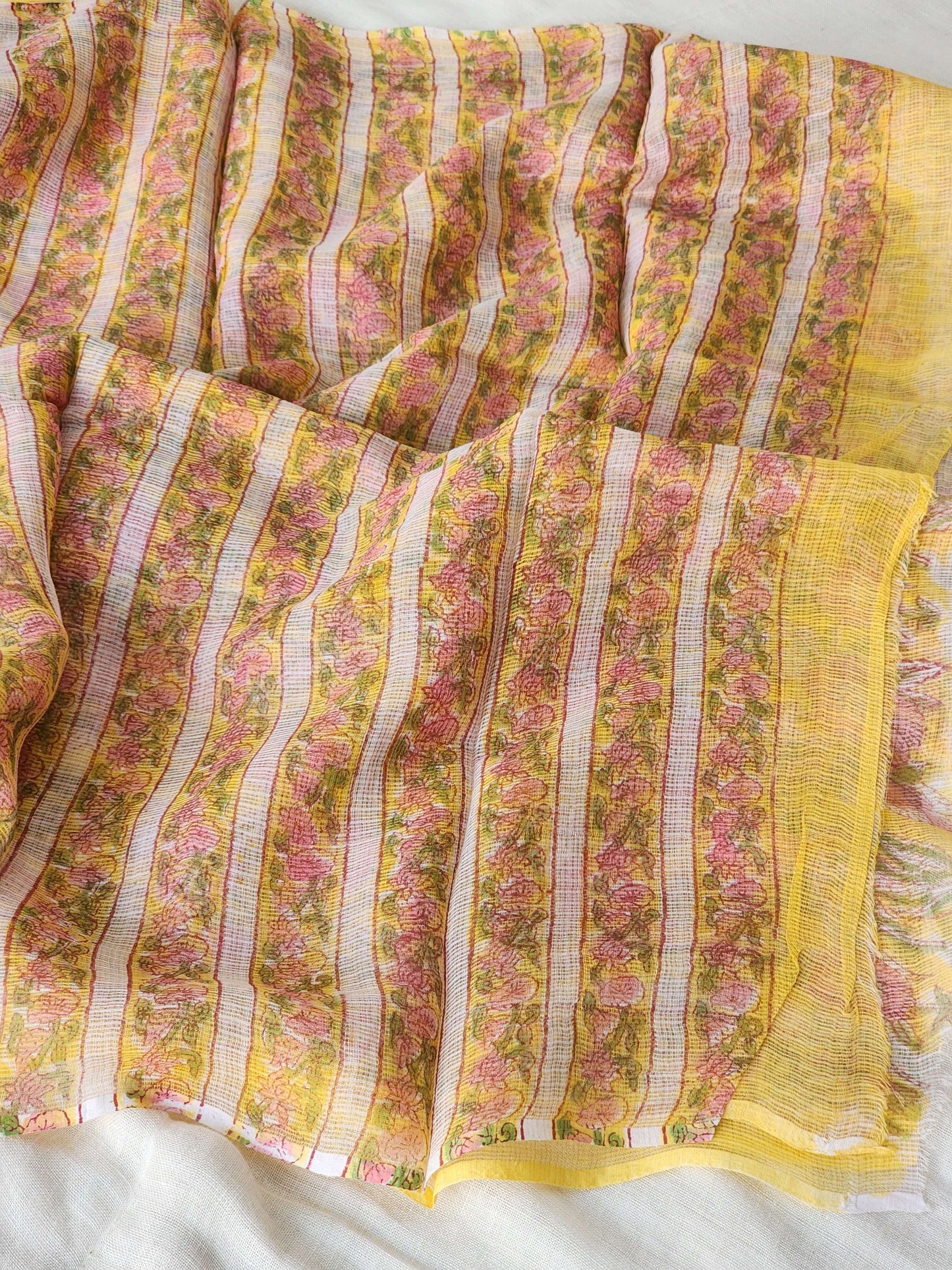 Yellow handblock kota saree
