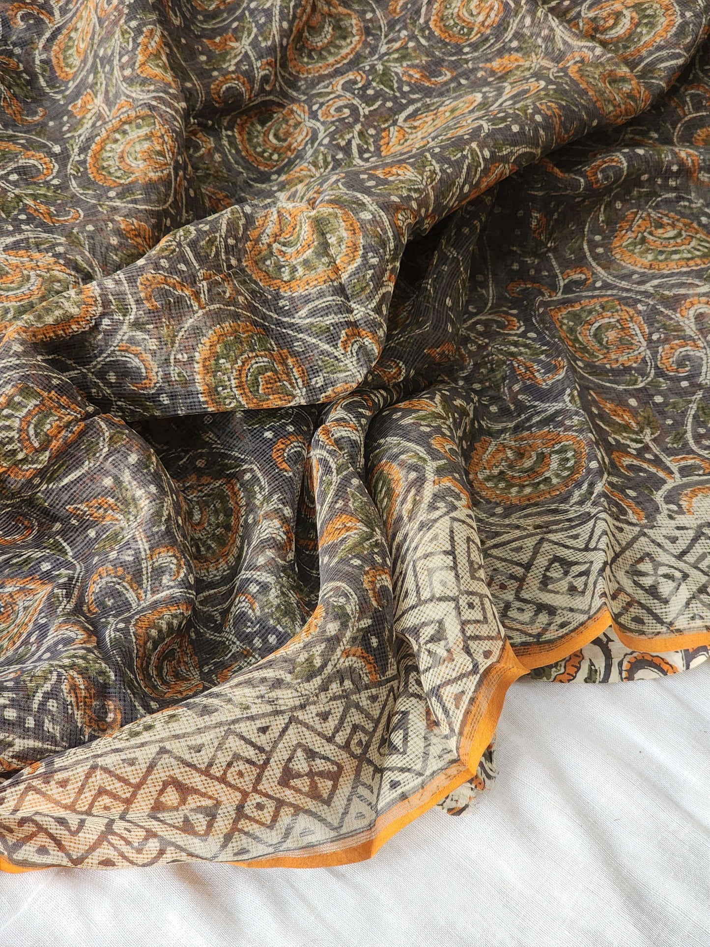 Grey handblock kota saree