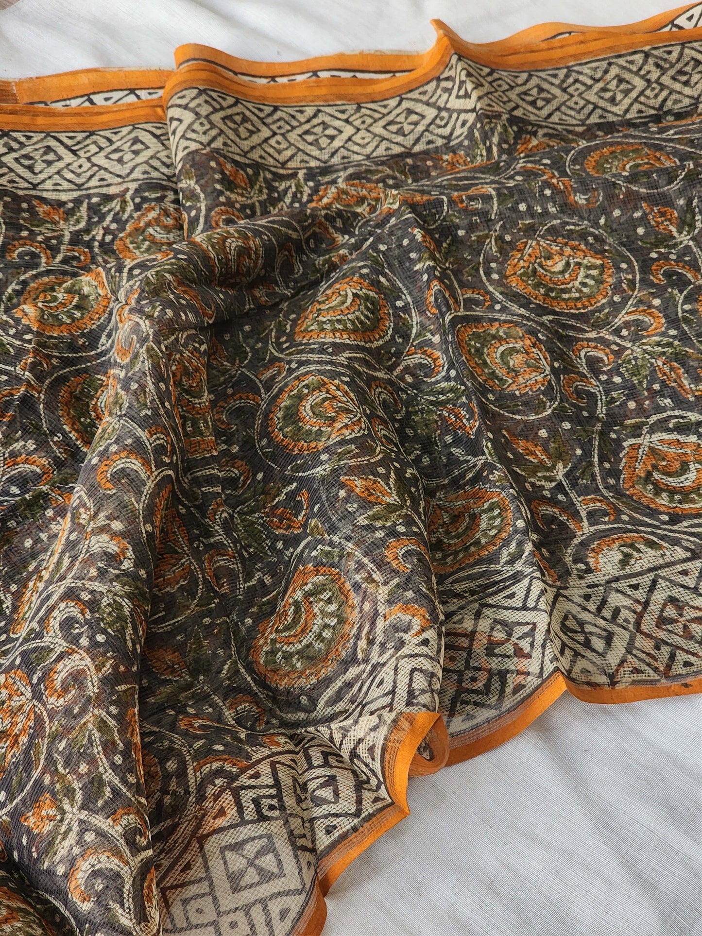 Grey handblock kota saree