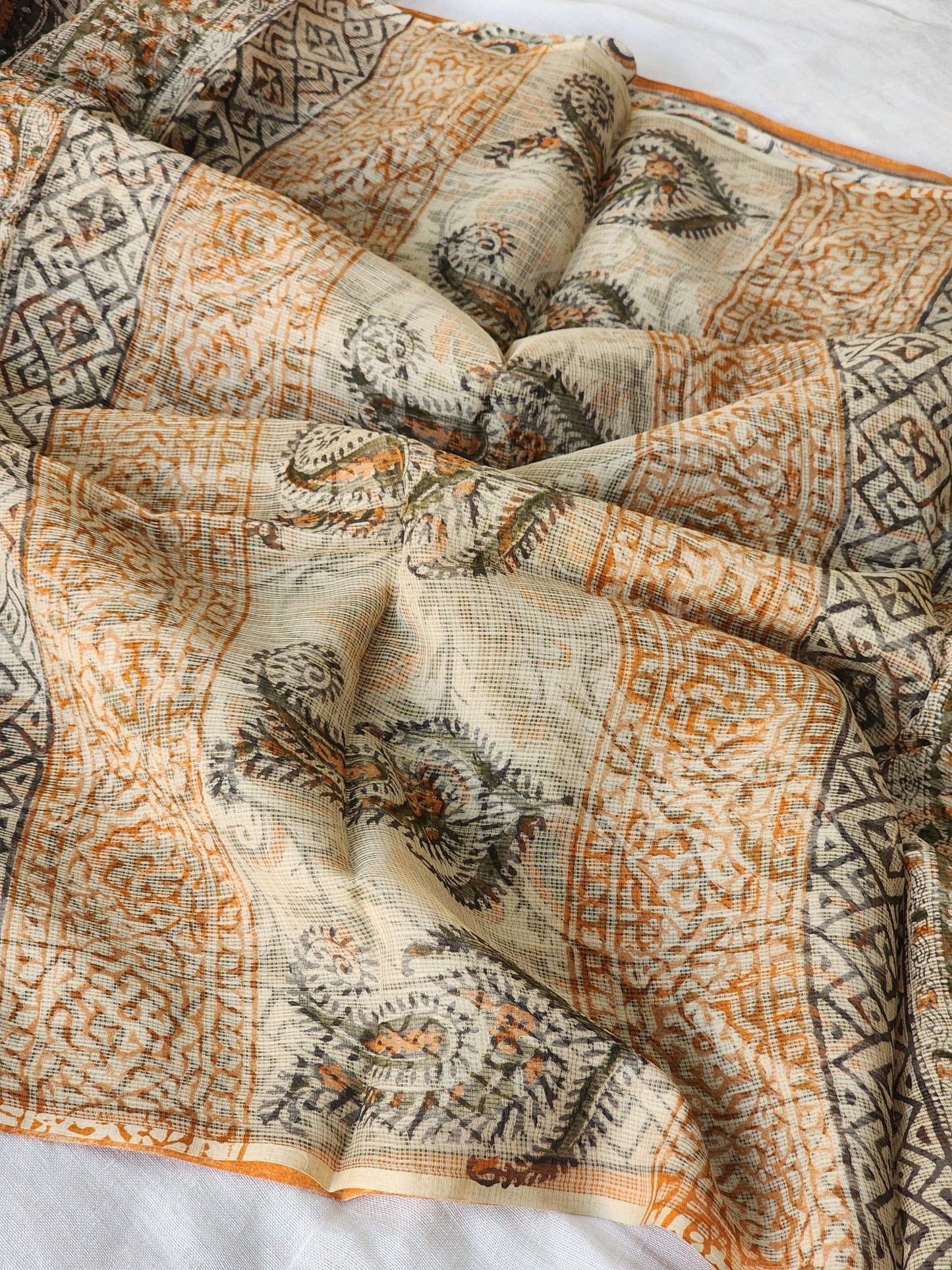 Grey handblock kota saree