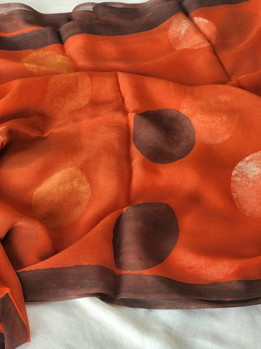 Rust Chiffon Handblock Saree