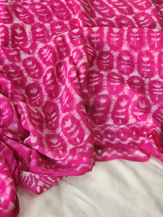 Pink Chiffon Handblock Saree