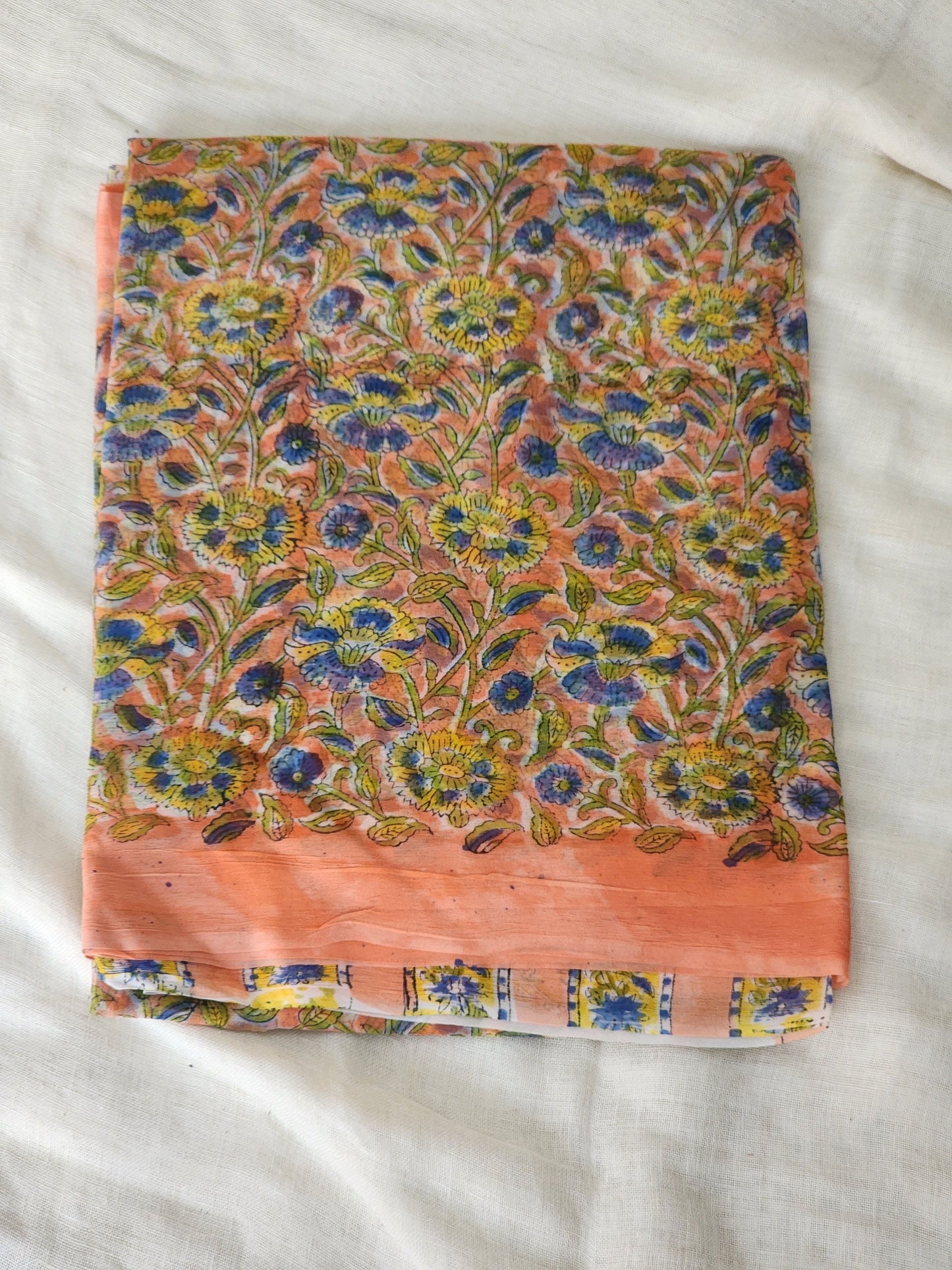 Peach Chiffon Handblock Saree