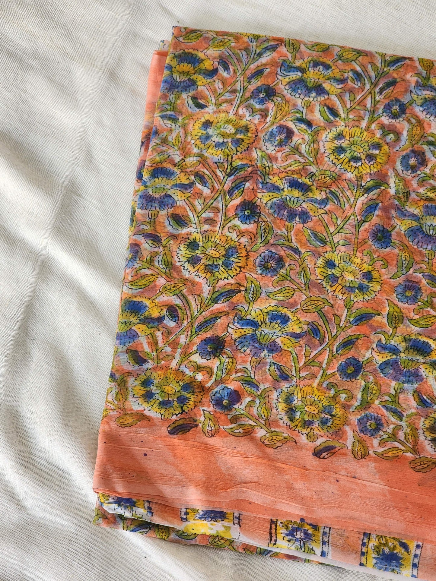 Peach Chiffon Handblock Saree