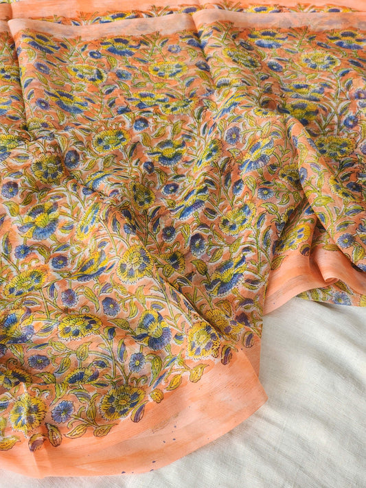 Peach Chiffon Handblock Saree