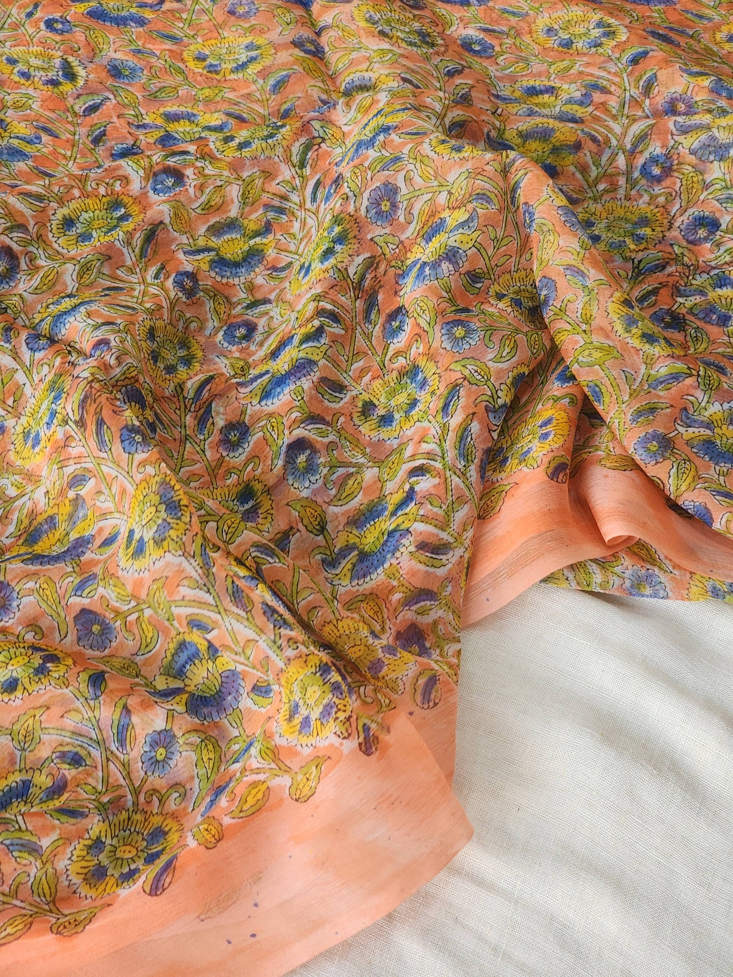 Peach Chiffon Handblock Saree