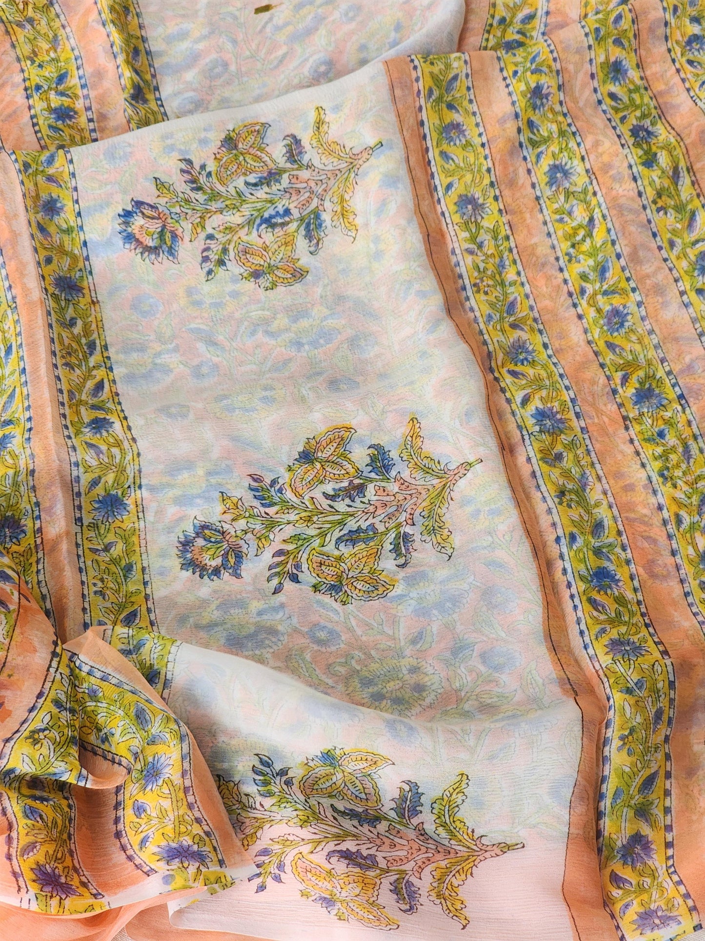 Peach Chiffon Handblock Saree