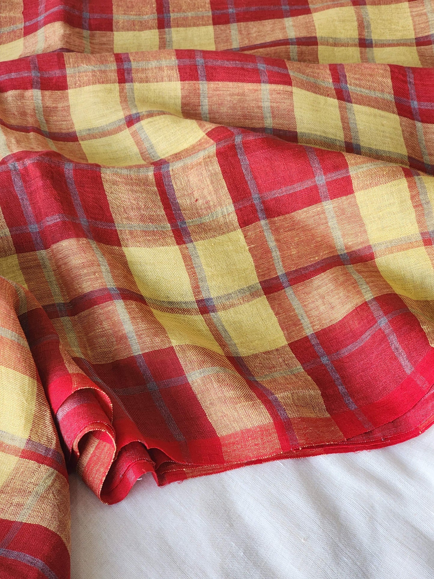 Red & Yellow Linen Saree
