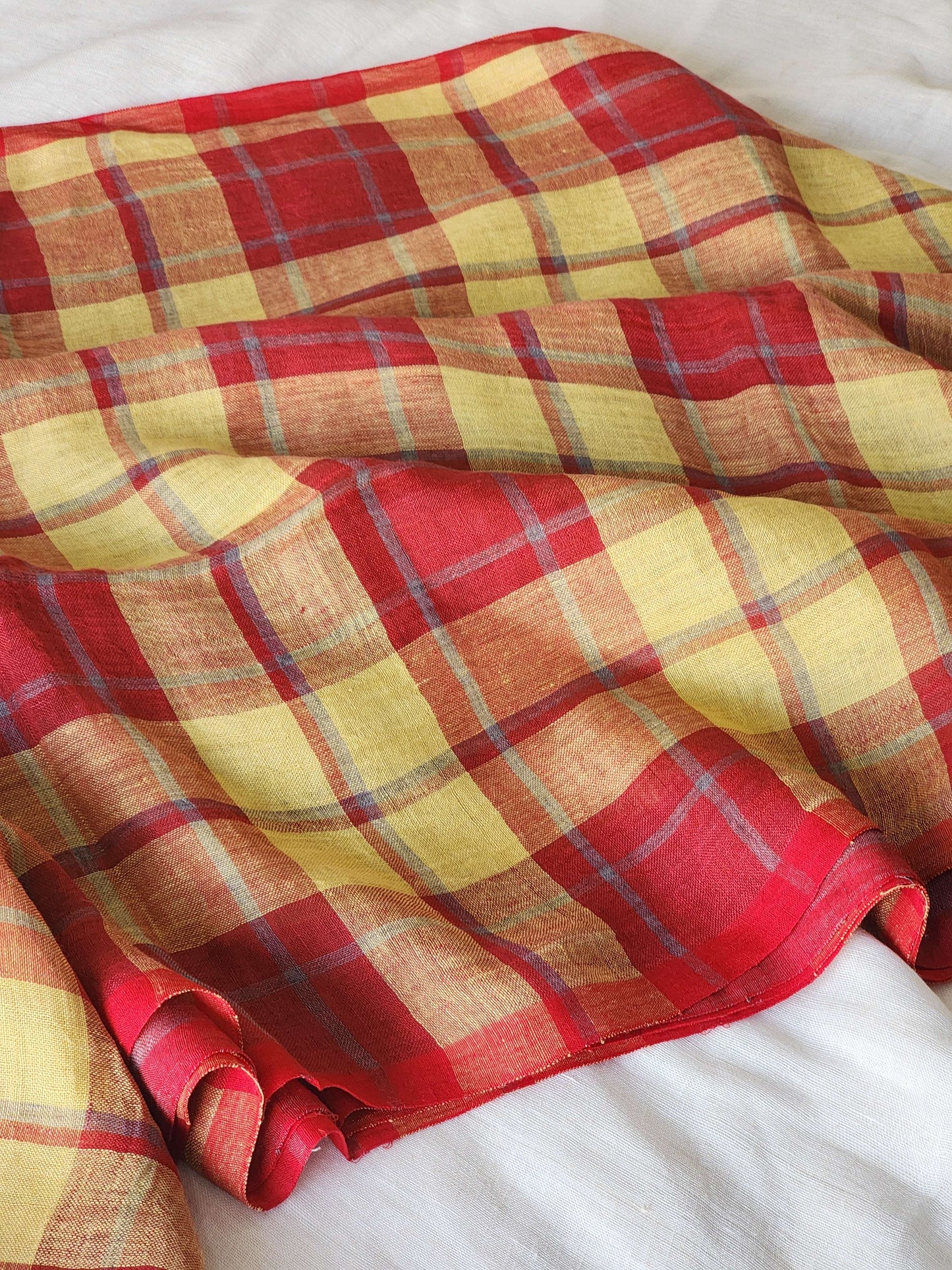 Red & Yellow Linen Saree