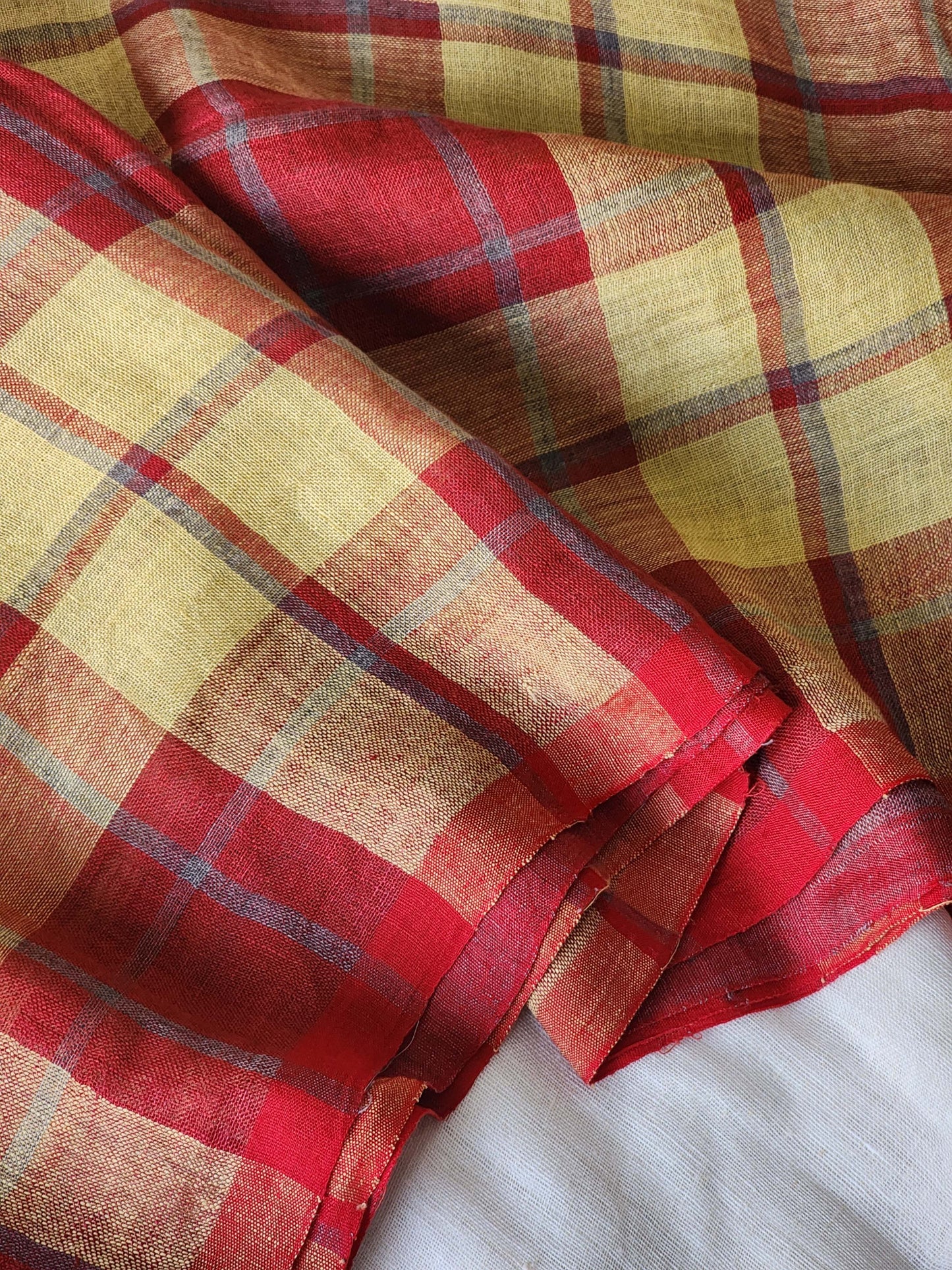 Red & Yellow Linen Saree