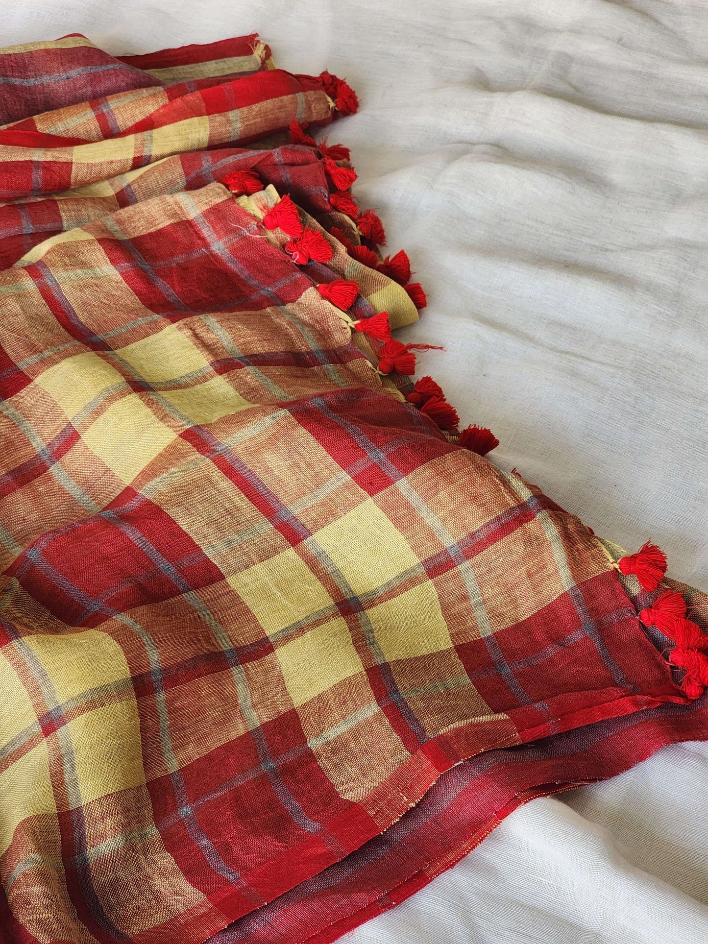 Red & Yellow Linen Saree