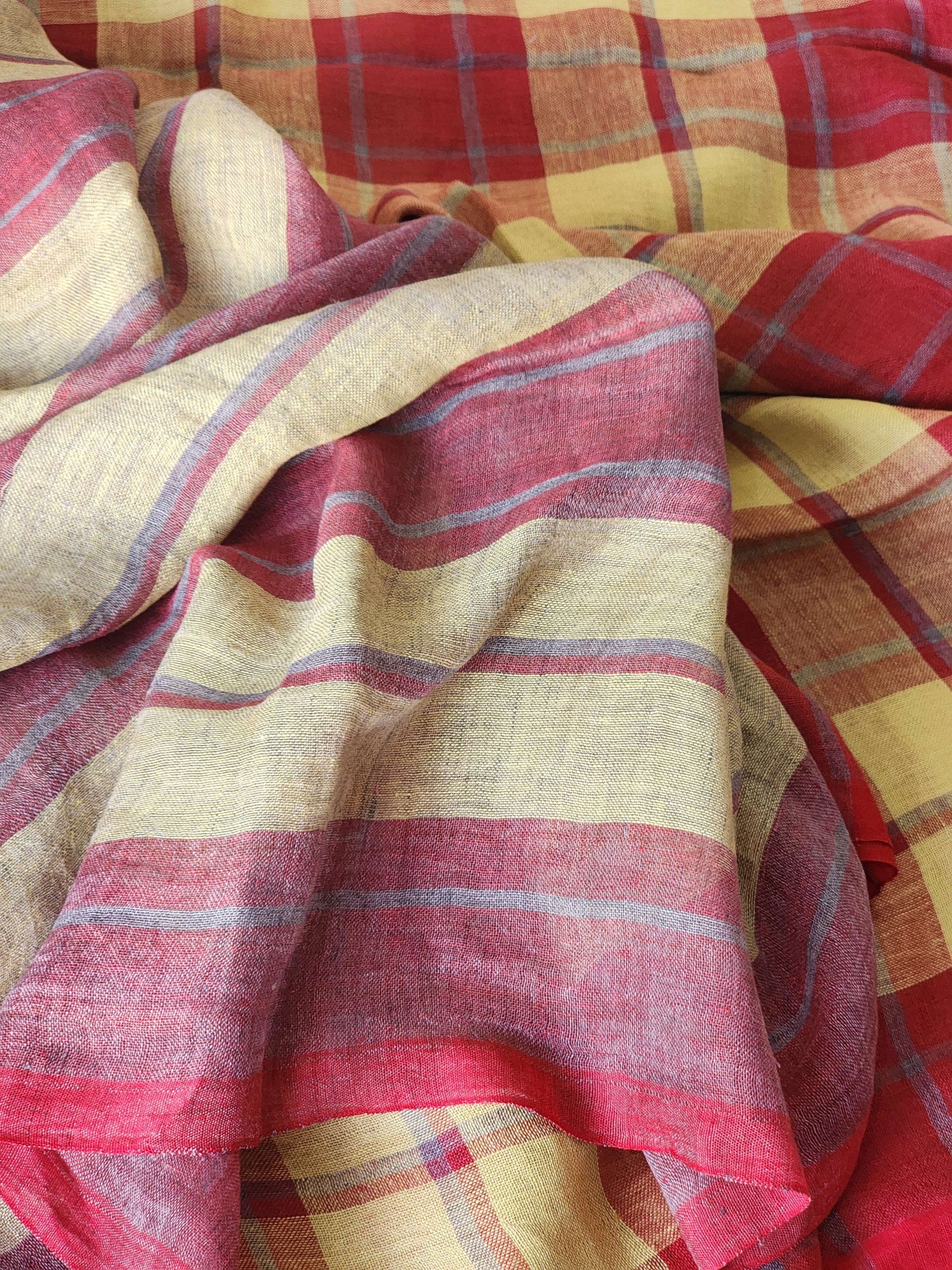Red & Yellow Linen Saree