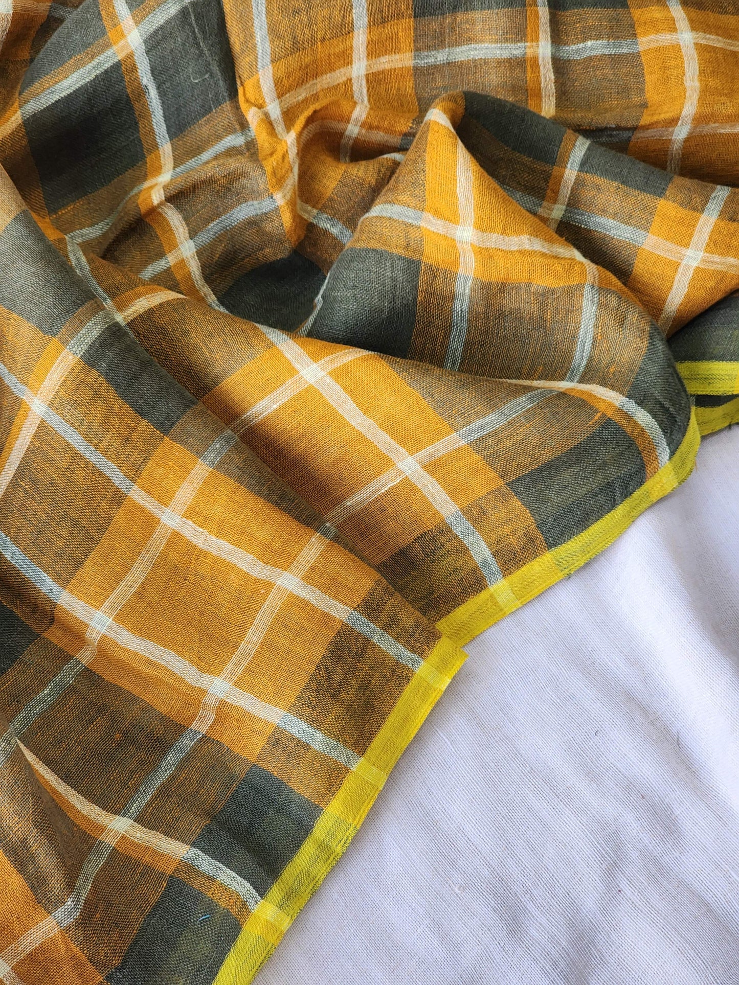 Mustard & Grey Linen Saree