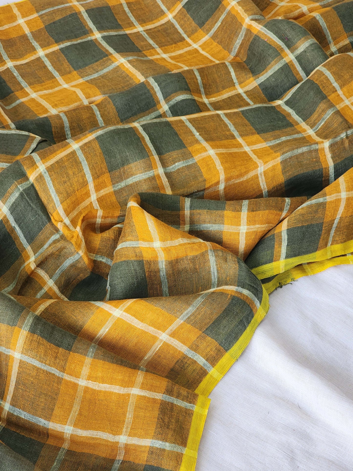 Mustard & Grey Linen Saree