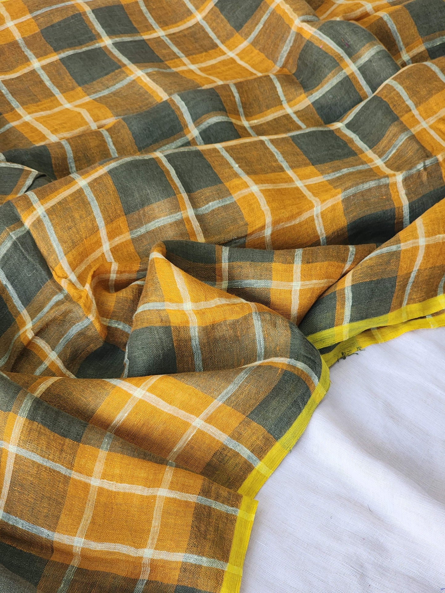 Mustard & Grey Linen Saree
