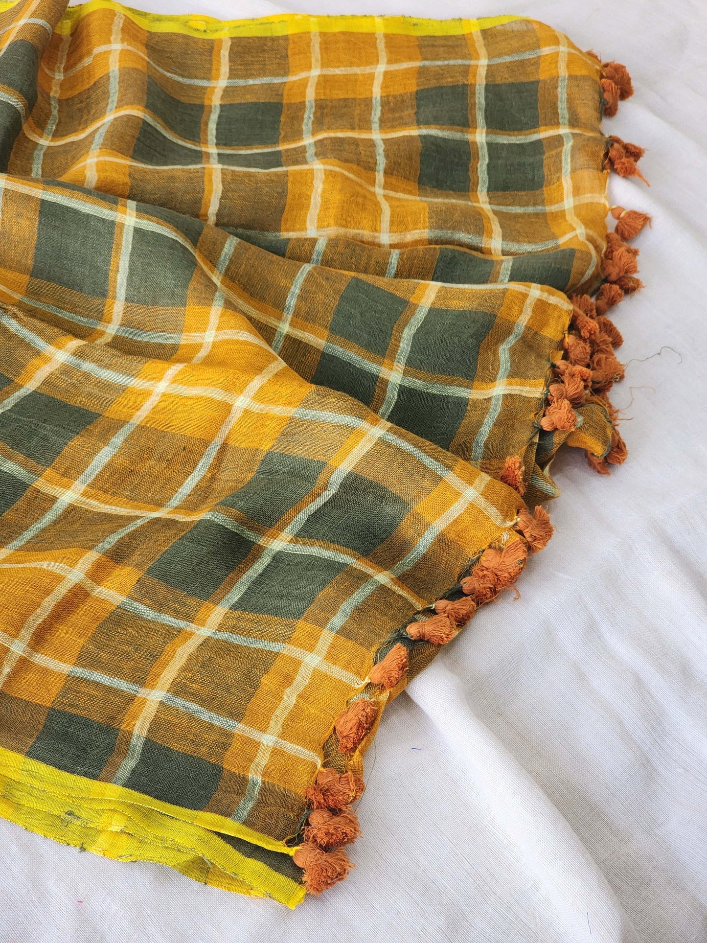 Mustard & Grey Linen Saree