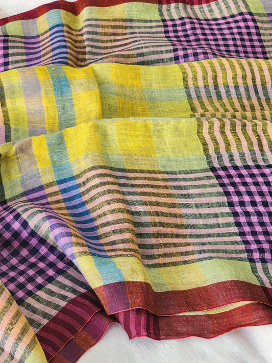 Purple & Yellow Linen Saree