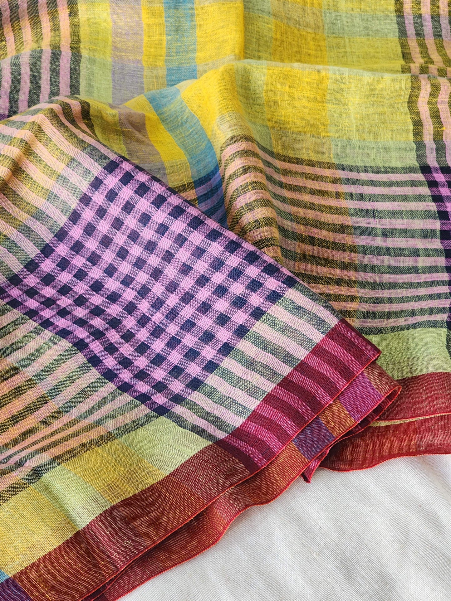 Purple & Yellow Linen Saree