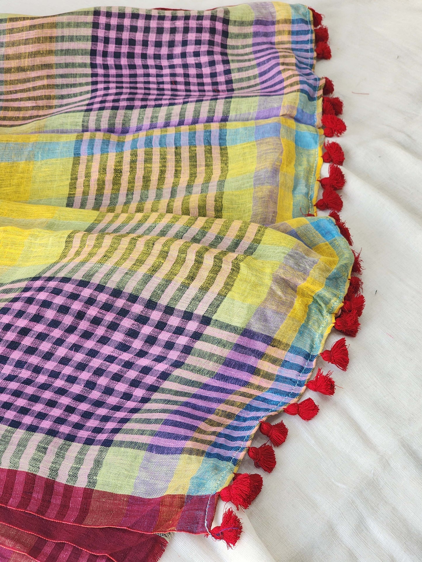 Purple & Yellow Linen Saree