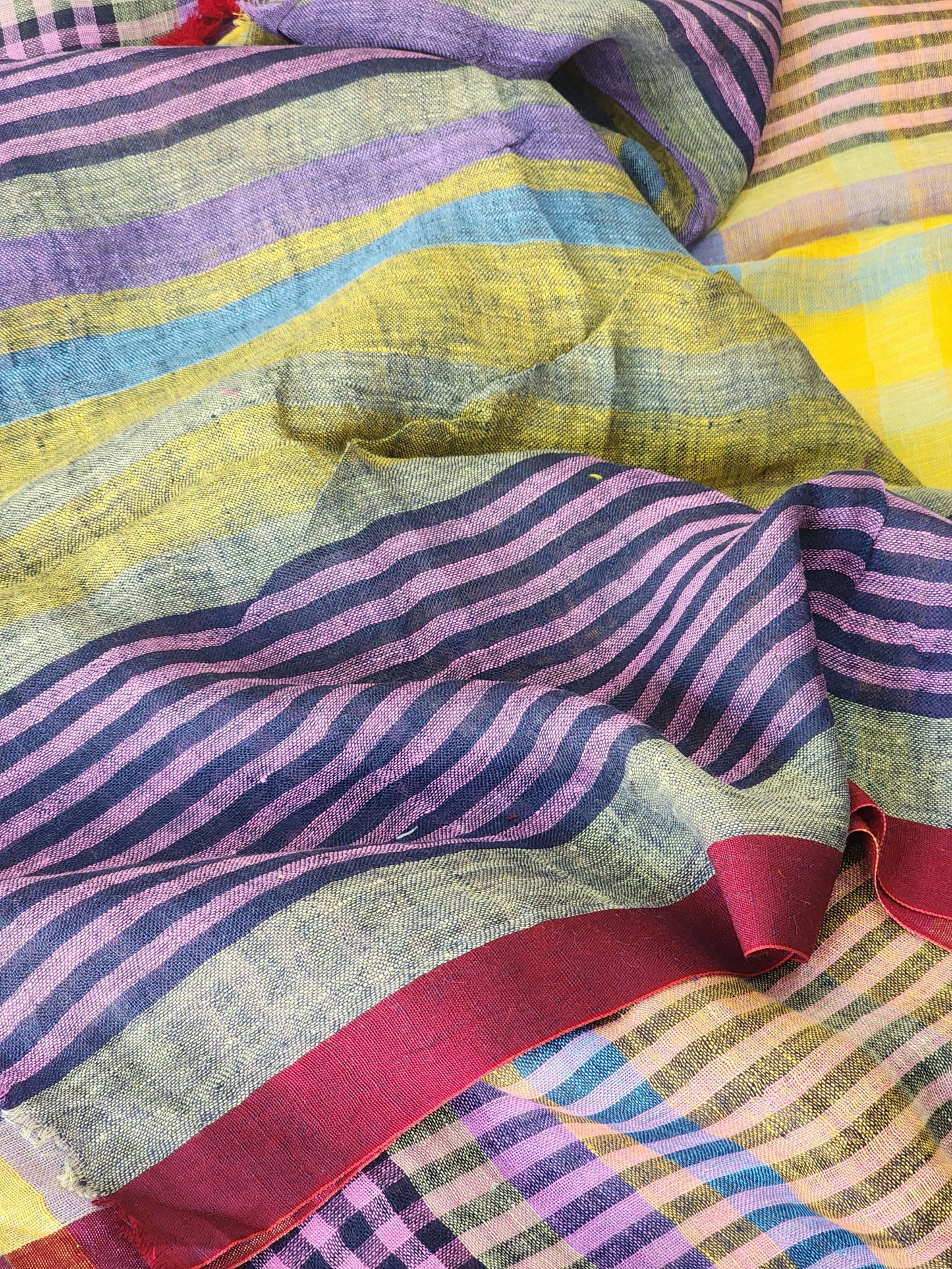 Purple & Yellow Linen Saree