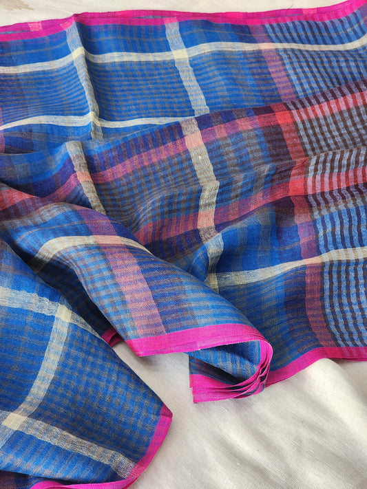 Blue Linen Saree