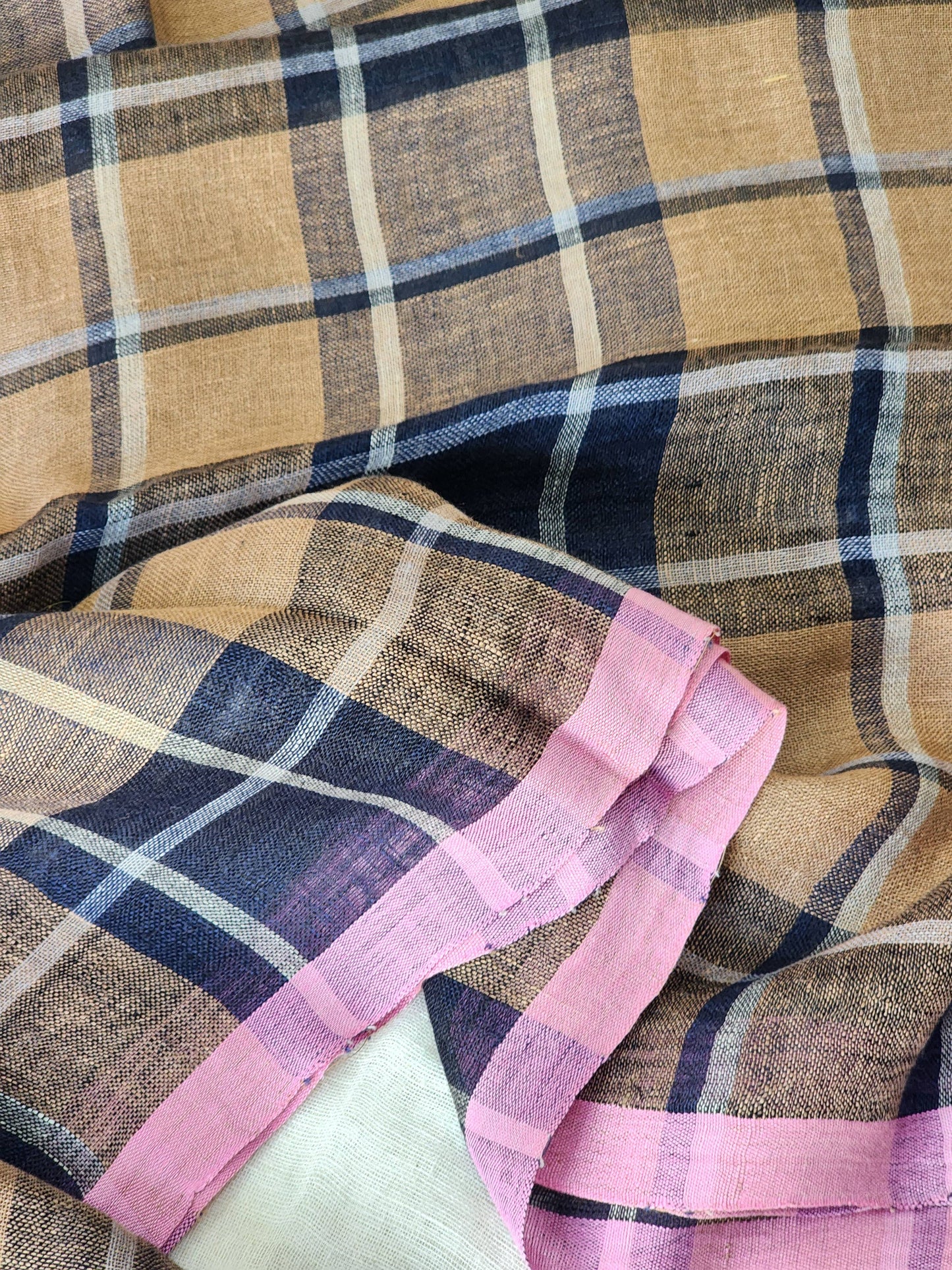 Blue & Brown Linen Saree