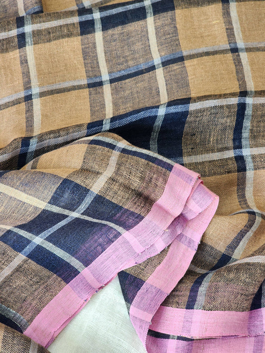 Blue & Brown Linen Saree