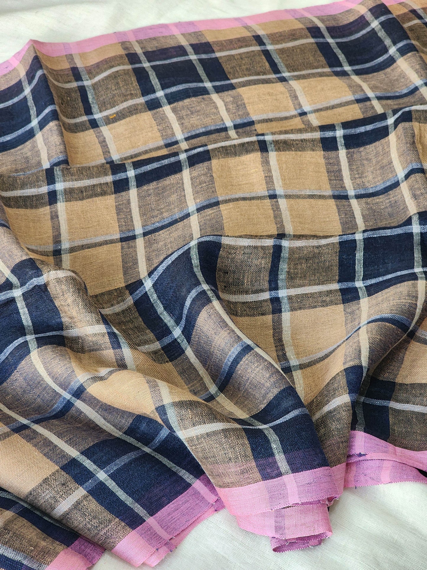 Blue & Brown Linen Saree