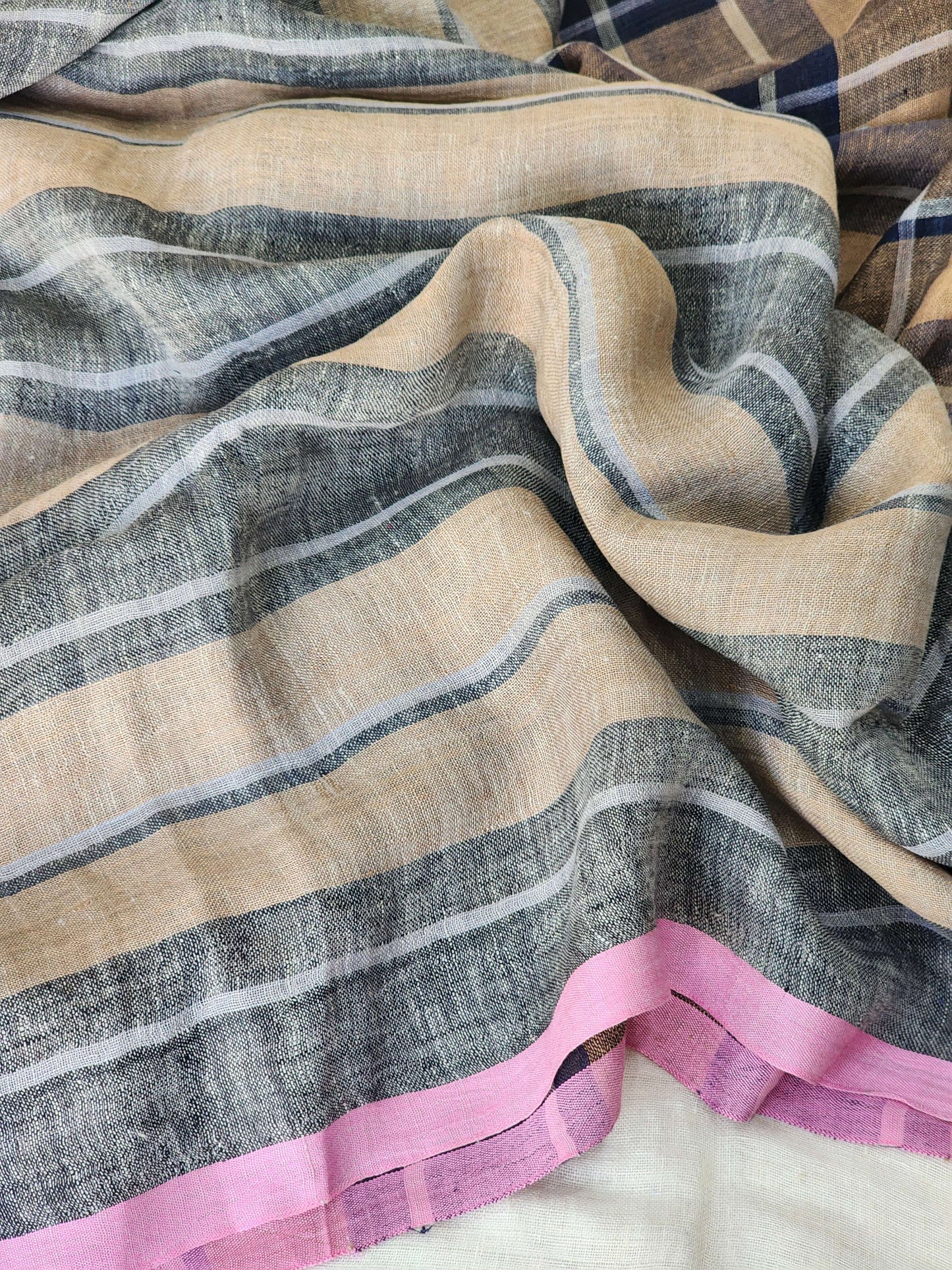 Blue & Brown Linen Saree