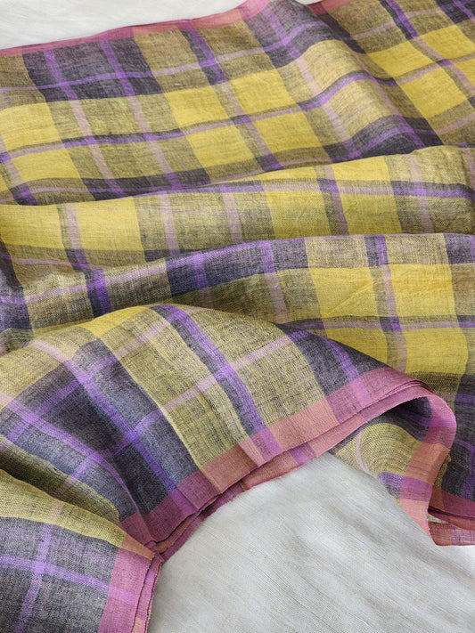 Yellow & Mauve Linen Saree