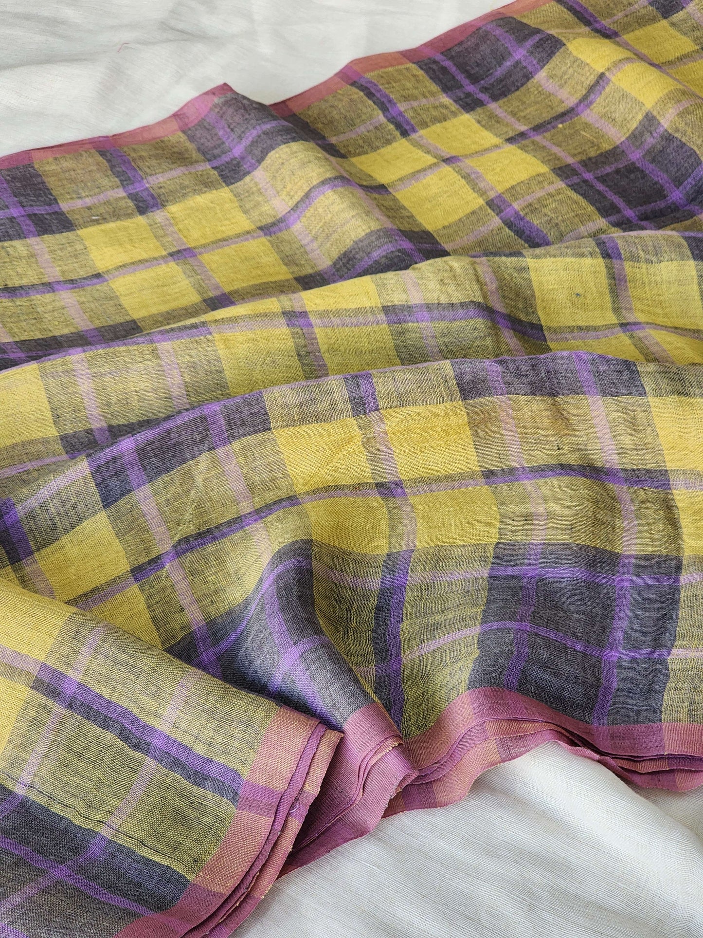 Yellow & Mauve Linen Saree