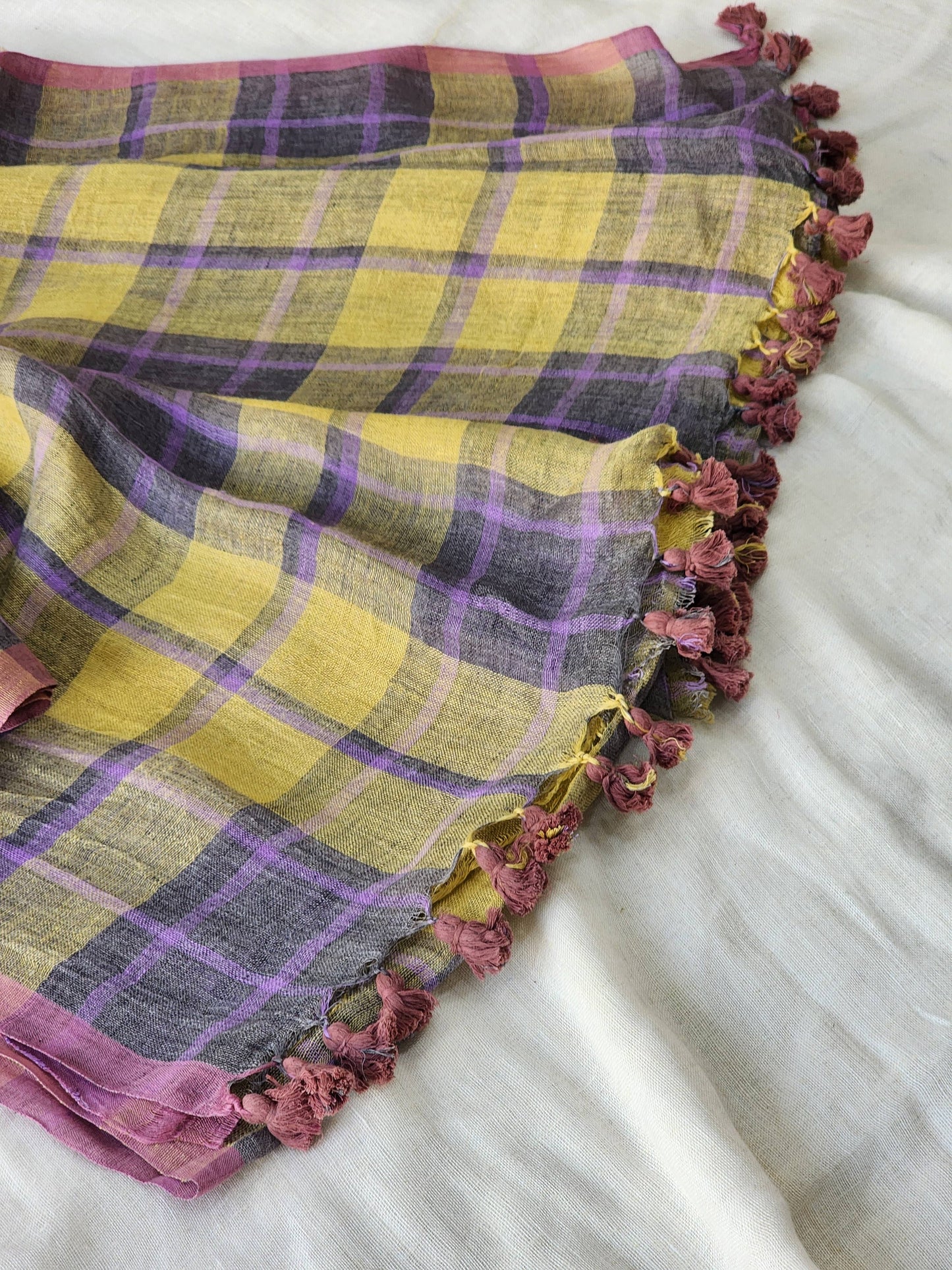 Yellow & Mauve Linen Saree
