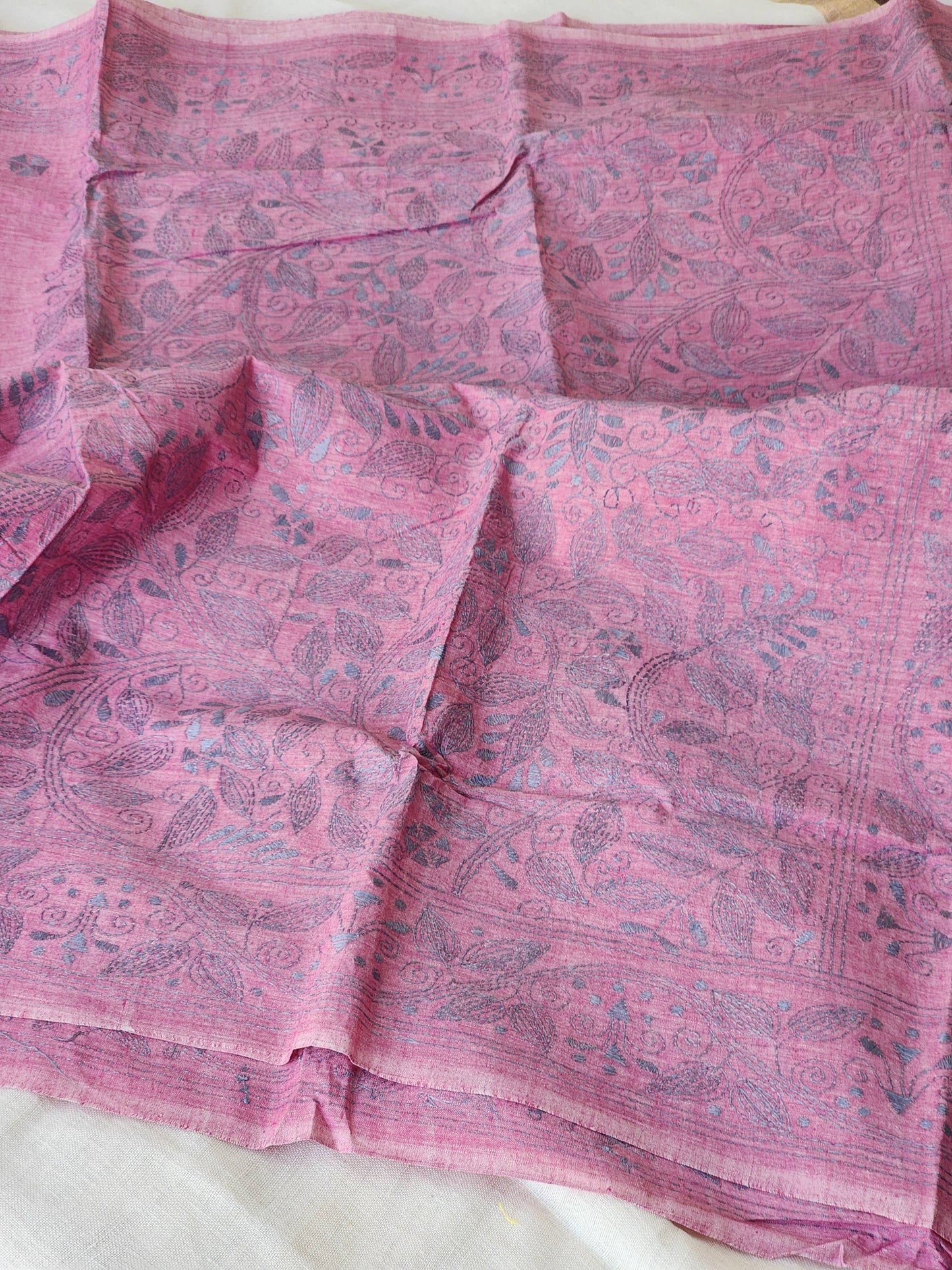 Pink Kantha Cotton Saree