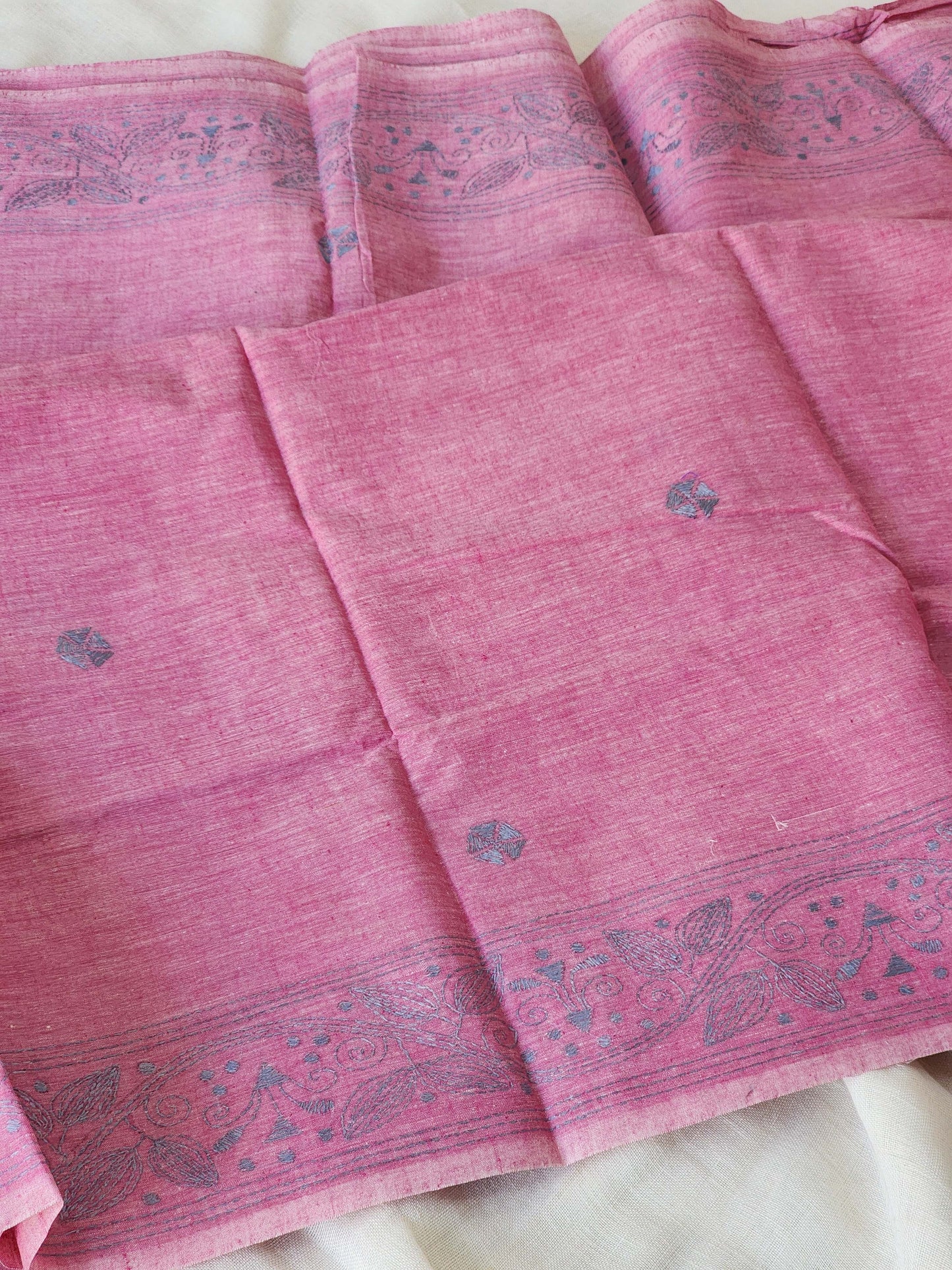Pink Kantha Cotton Saree