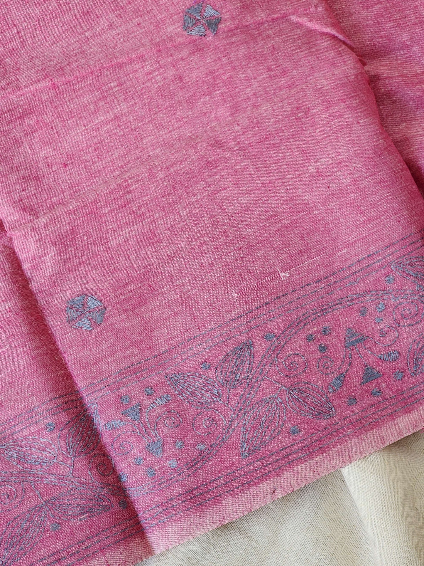 Pink Kantha Cotton Saree