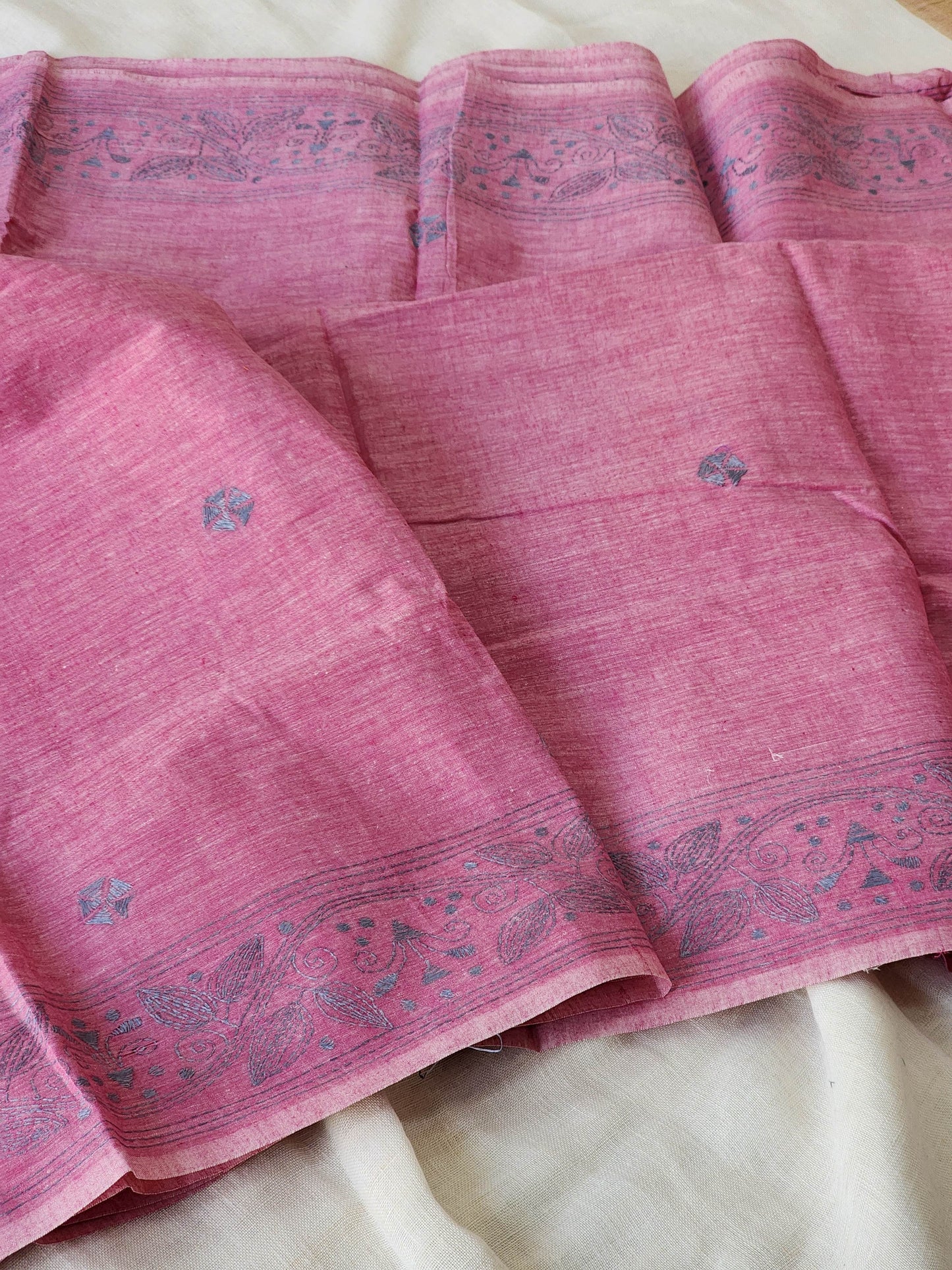 Pink Kantha Cotton Saree