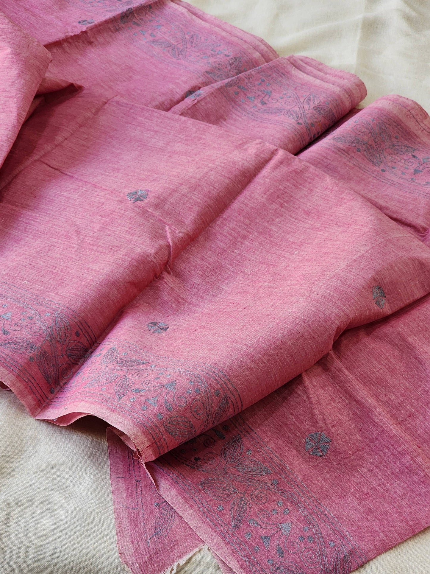 Pink Kantha Cotton Saree