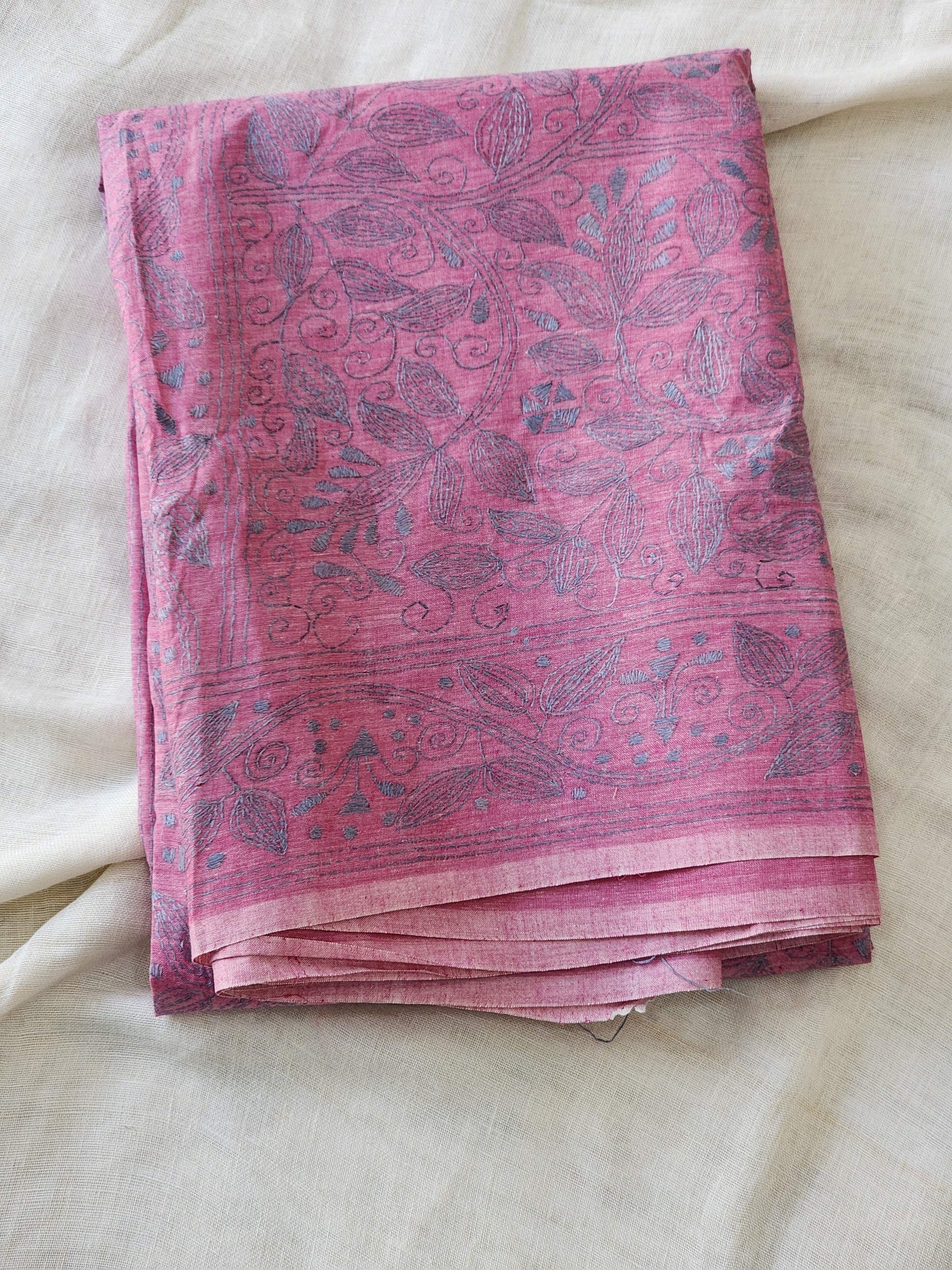 Pink Kantha Cotton Saree
