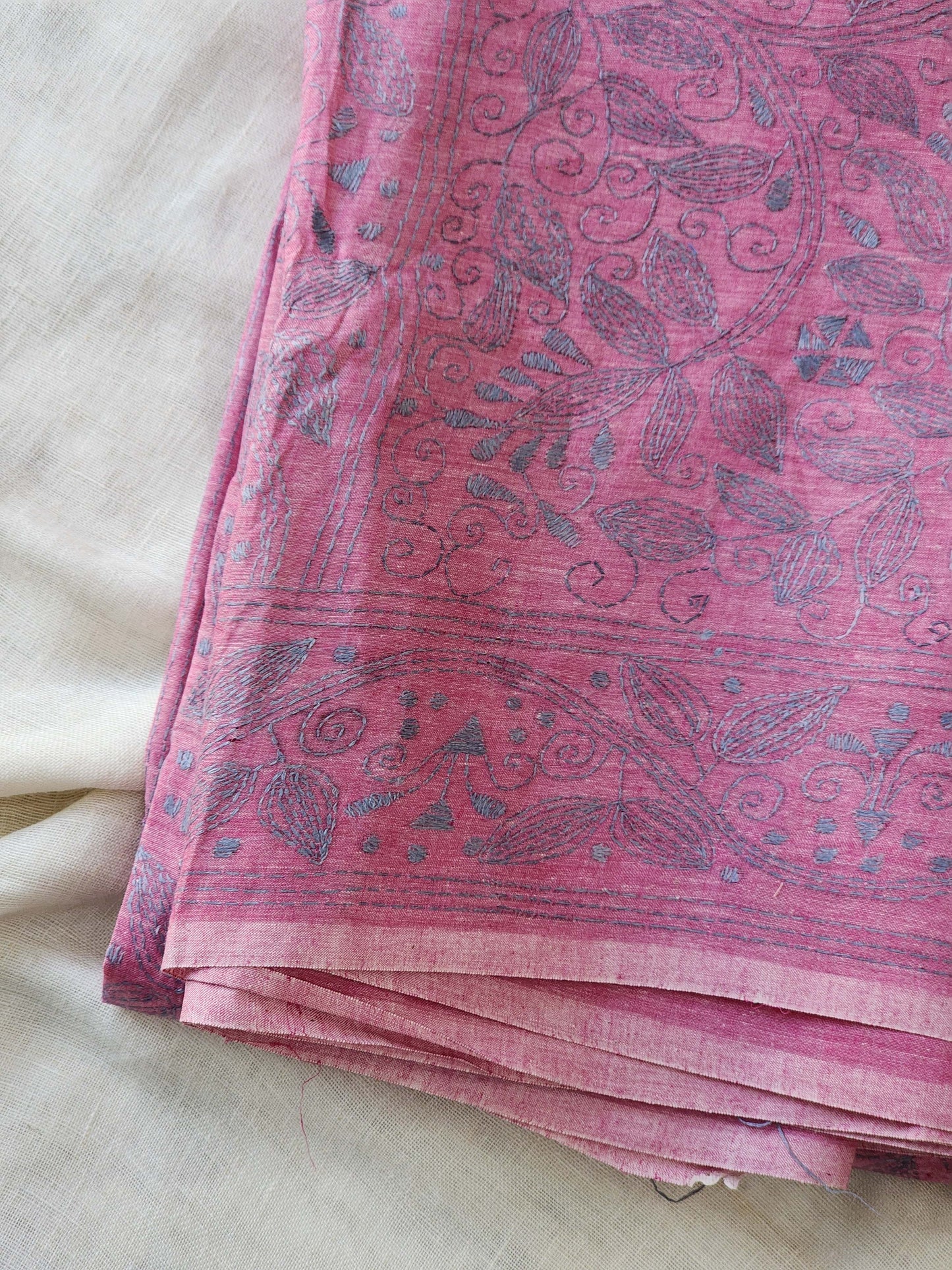 Pink Kantha Cotton Saree