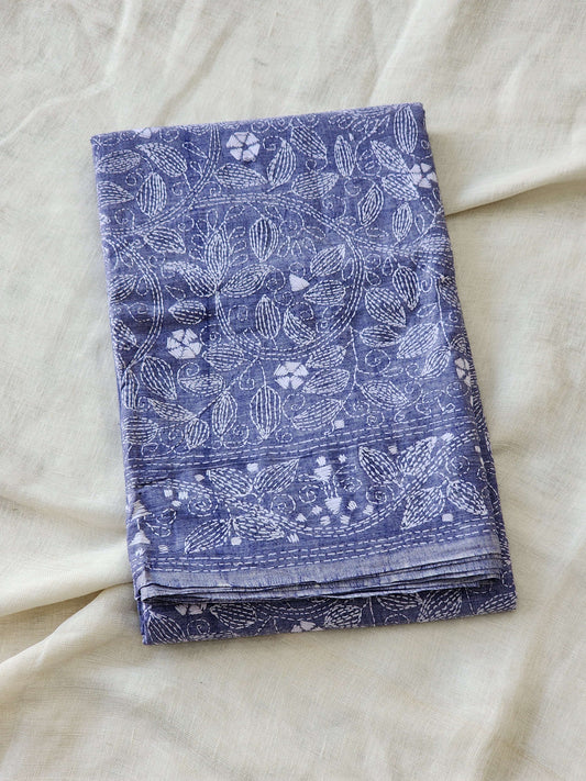 Blue Kantha Cotton Saree