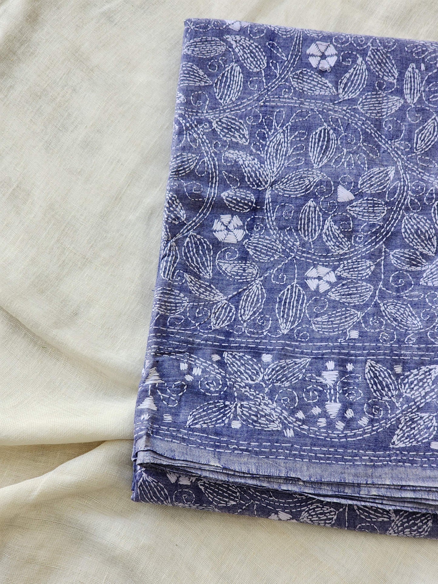 Blue Kantha Cotton Saree
