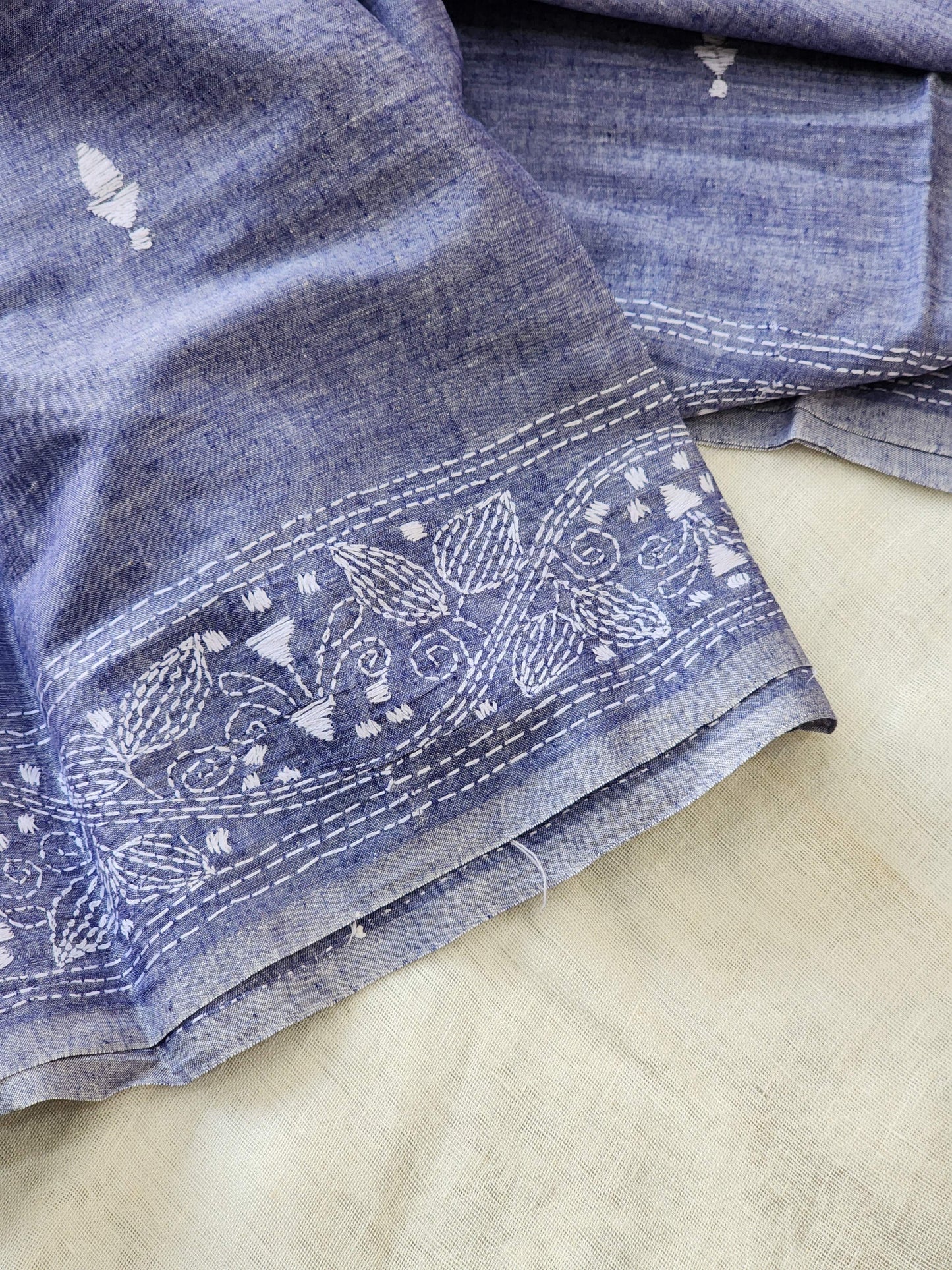 Blue Kantha Cotton Saree