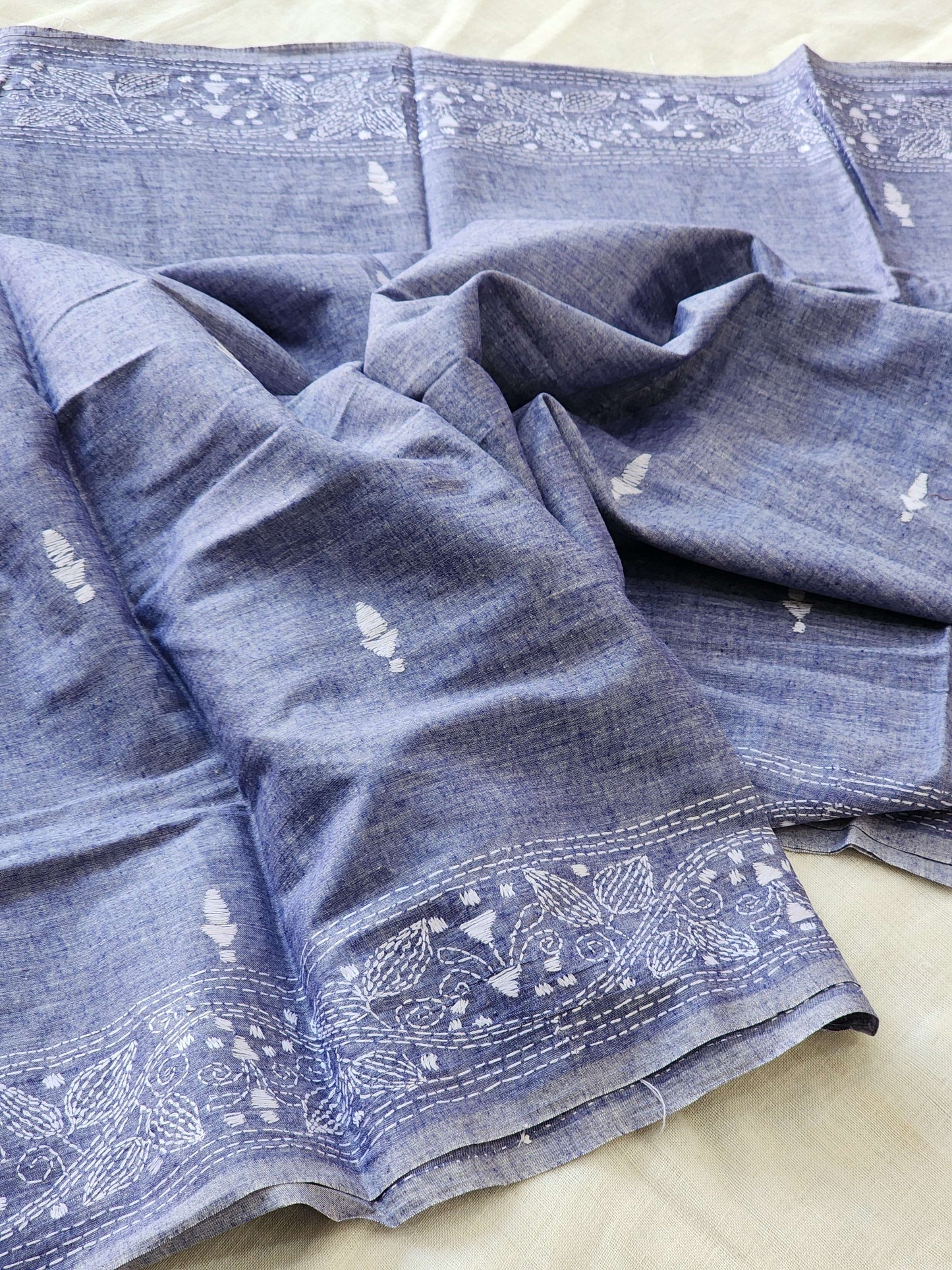 Blue Kantha Cotton Saree