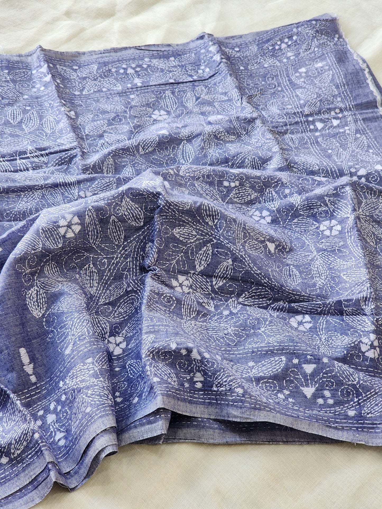 Blue Kantha Cotton Saree