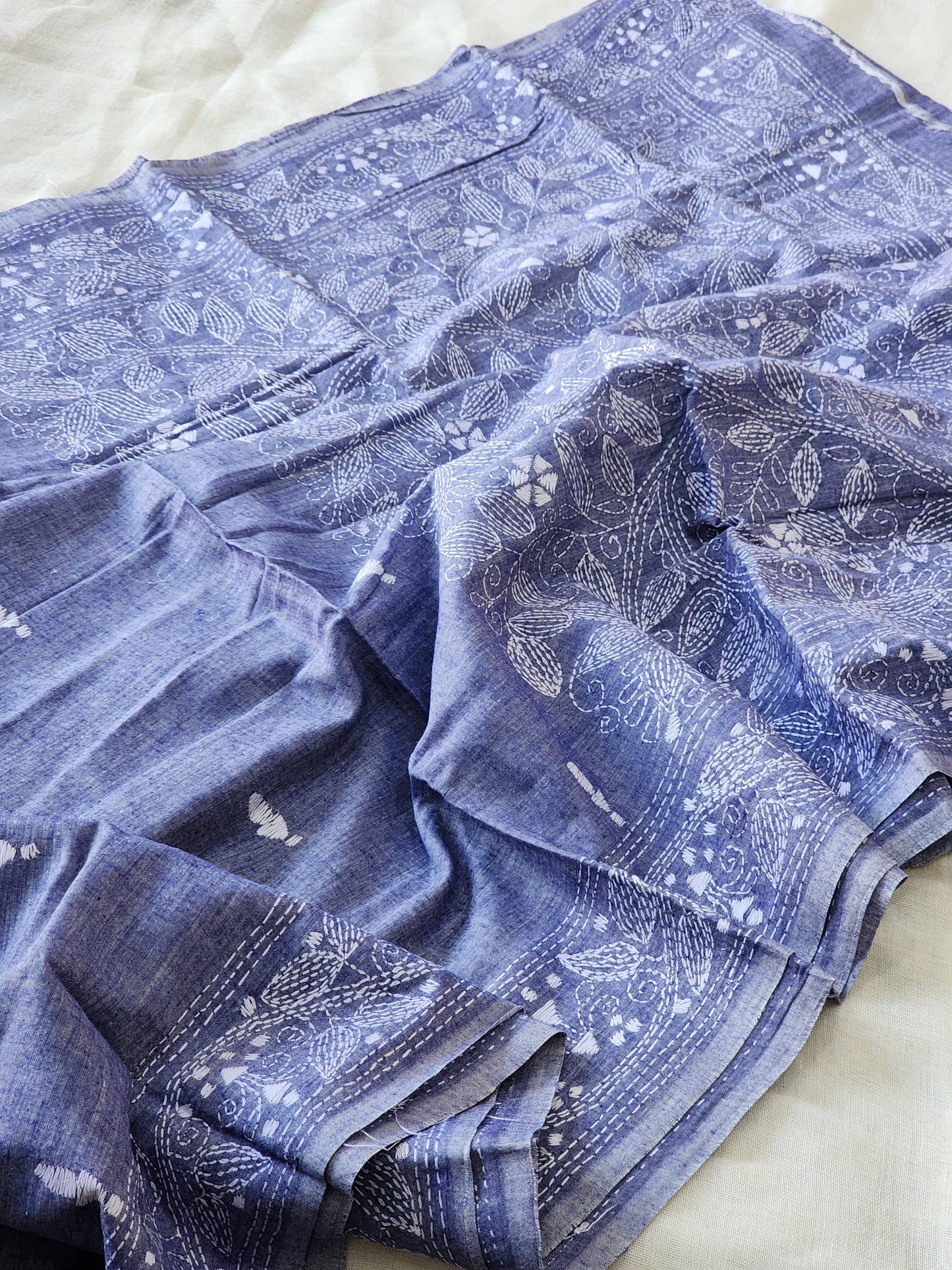 Blue Kantha Cotton Saree