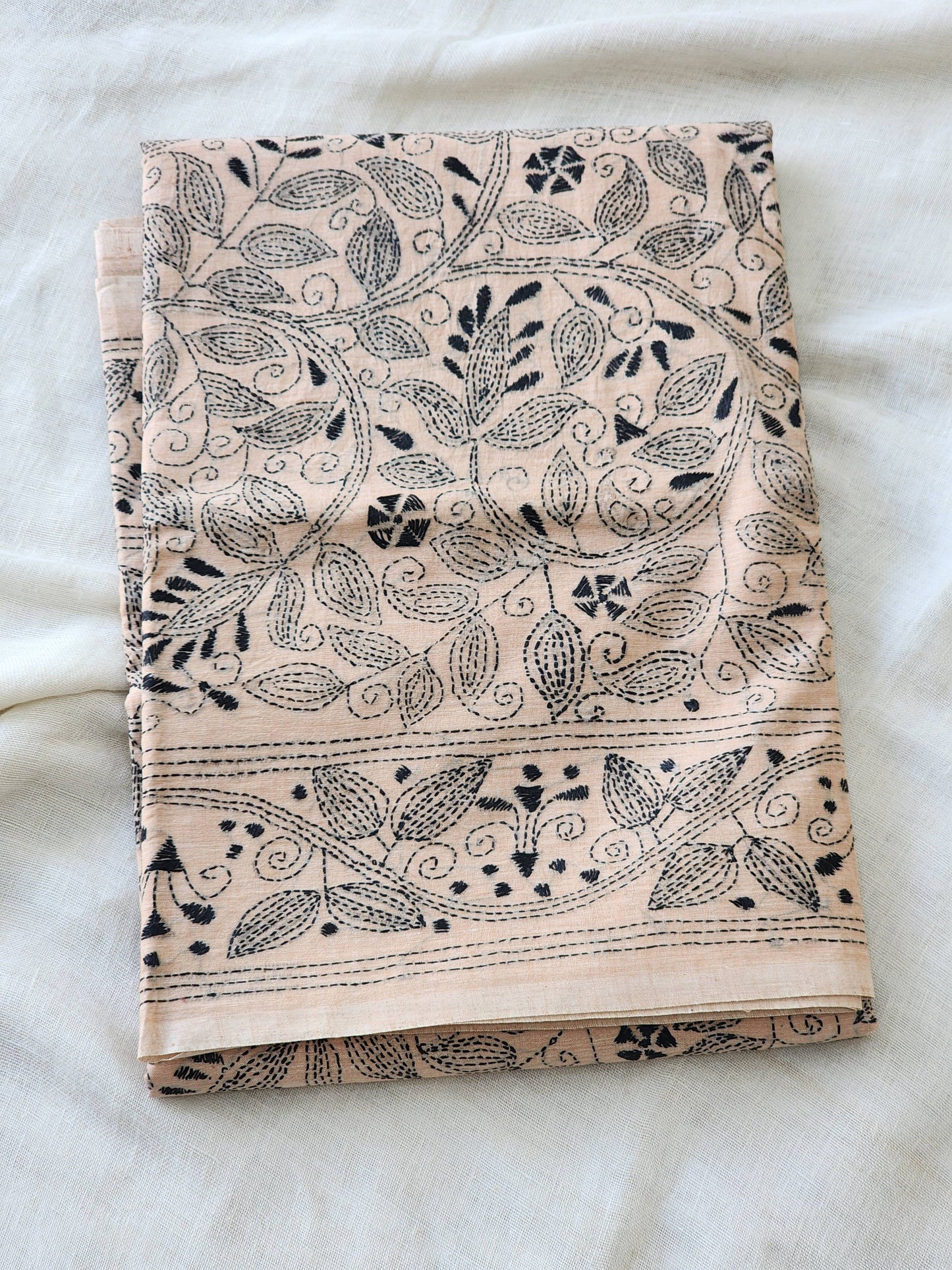Beige Kantha Cotton Saree