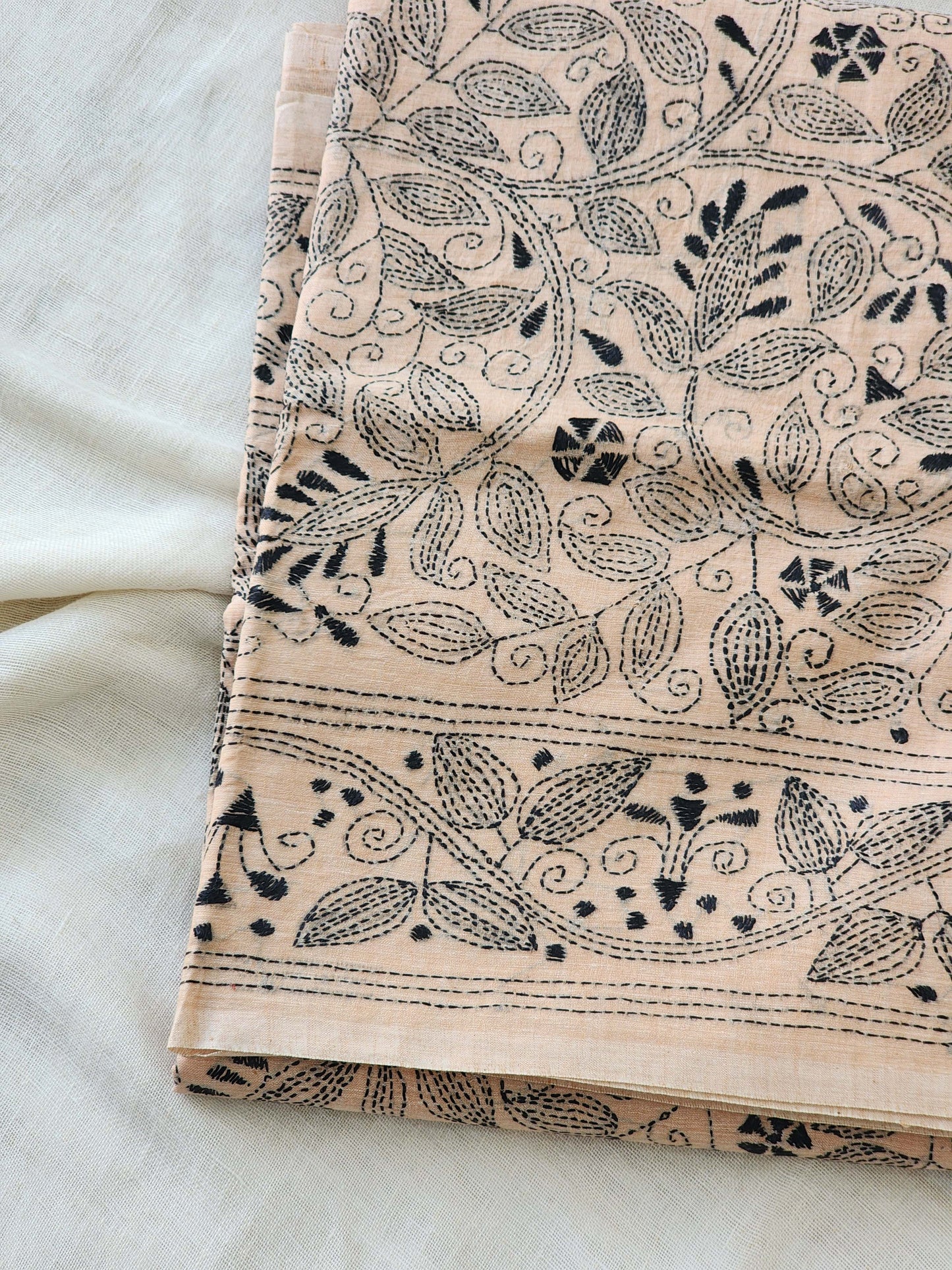 Beige Kantha Cotton Saree