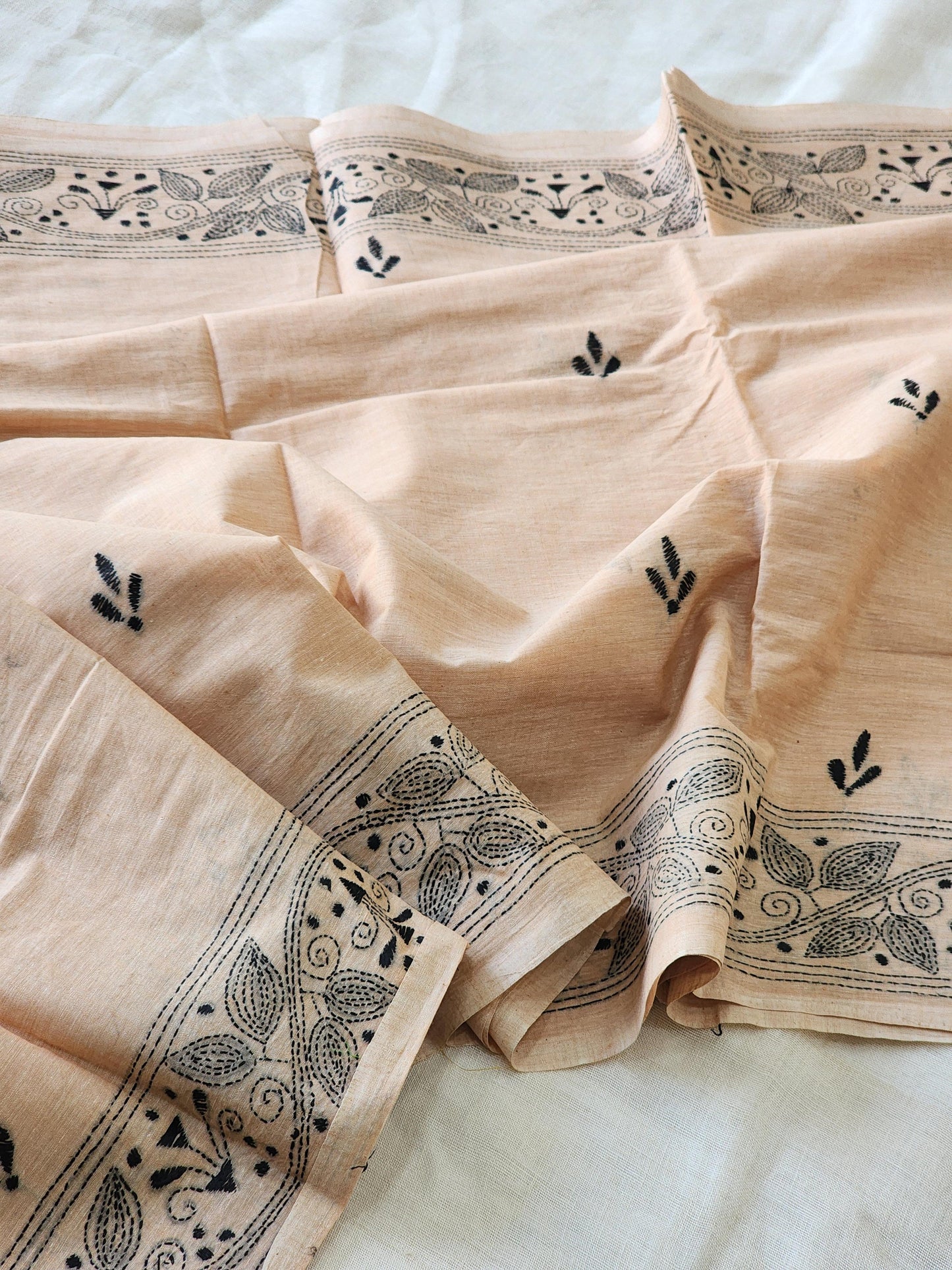 Beige Kantha Cotton Saree