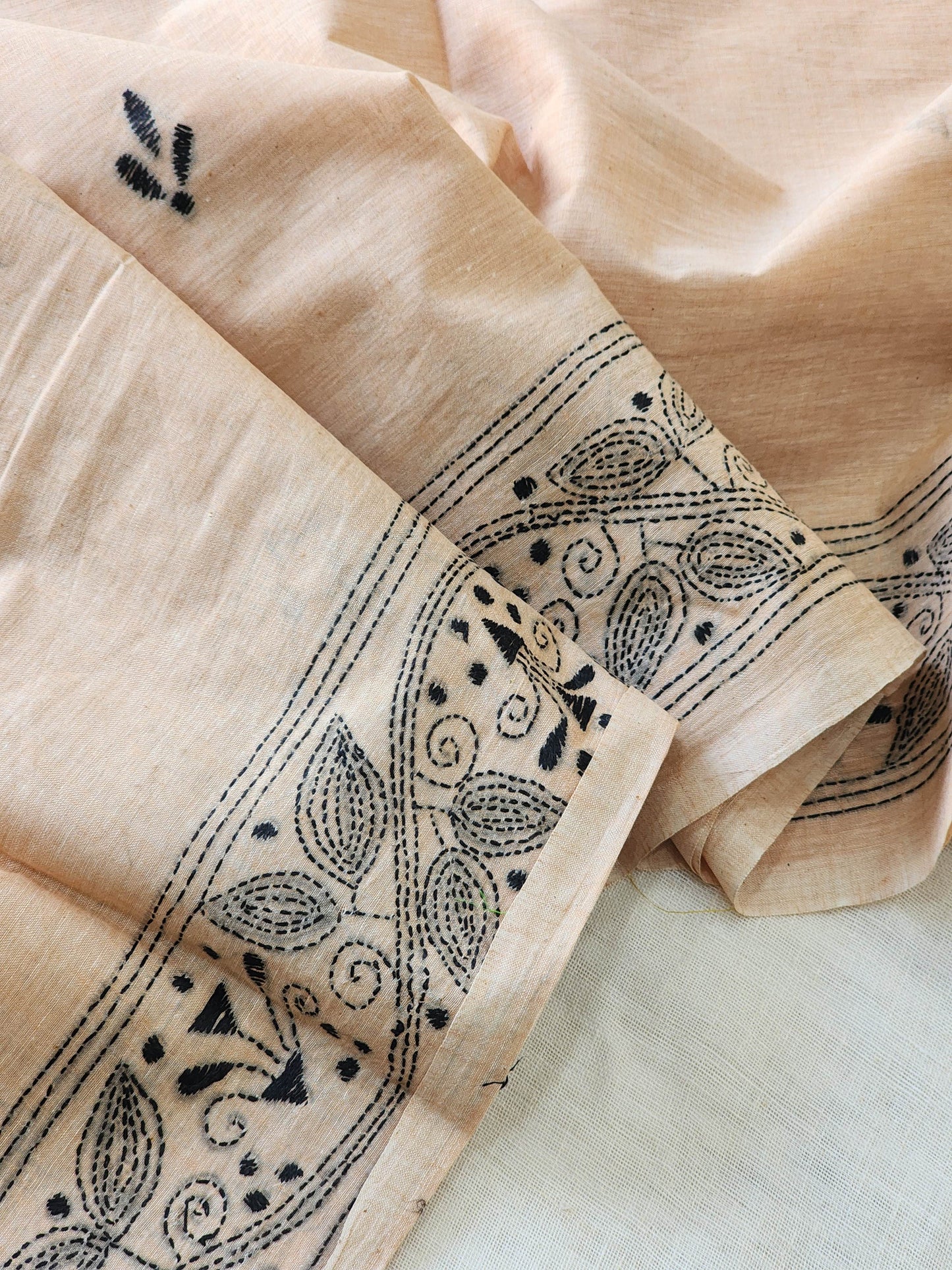 Beige Kantha Cotton Saree